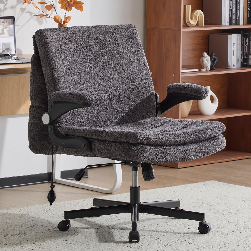 Criss Cross Office Chair with 2 in 1 Inflatable Flip-up Back, Ergonomic Wide Seat Desk Chair with Adjustable Arms and Wheels, Cross Legged Office Chair for Home & Office, Gray