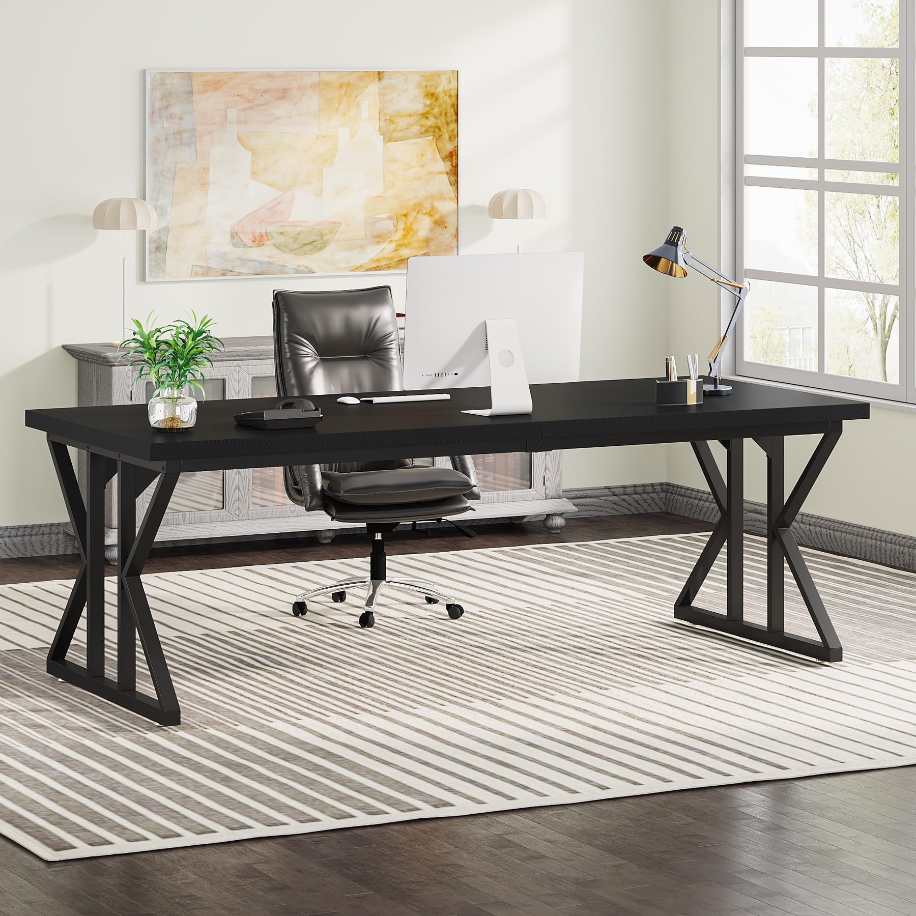 78.7-Inch Executive Desk, Large Computer Office Desk Workstation, Modern Simple Style Laptop Desk Study Writing Table Business Furniture for Home Office (Black, 78.7 Inch)