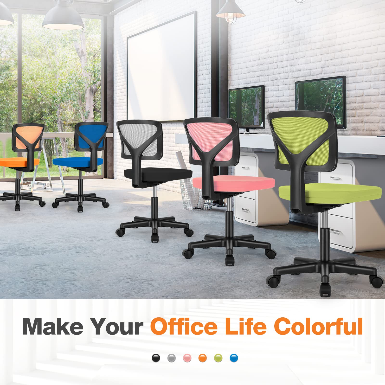 Small Office Chair, Ergonomic Low-Back Mesh Rolling Work Swivel Chairs with Wheels, Armless Comfortable Seat Lumbar Support for Home, Bedroom, Study, Student, Adults,Classic Orange