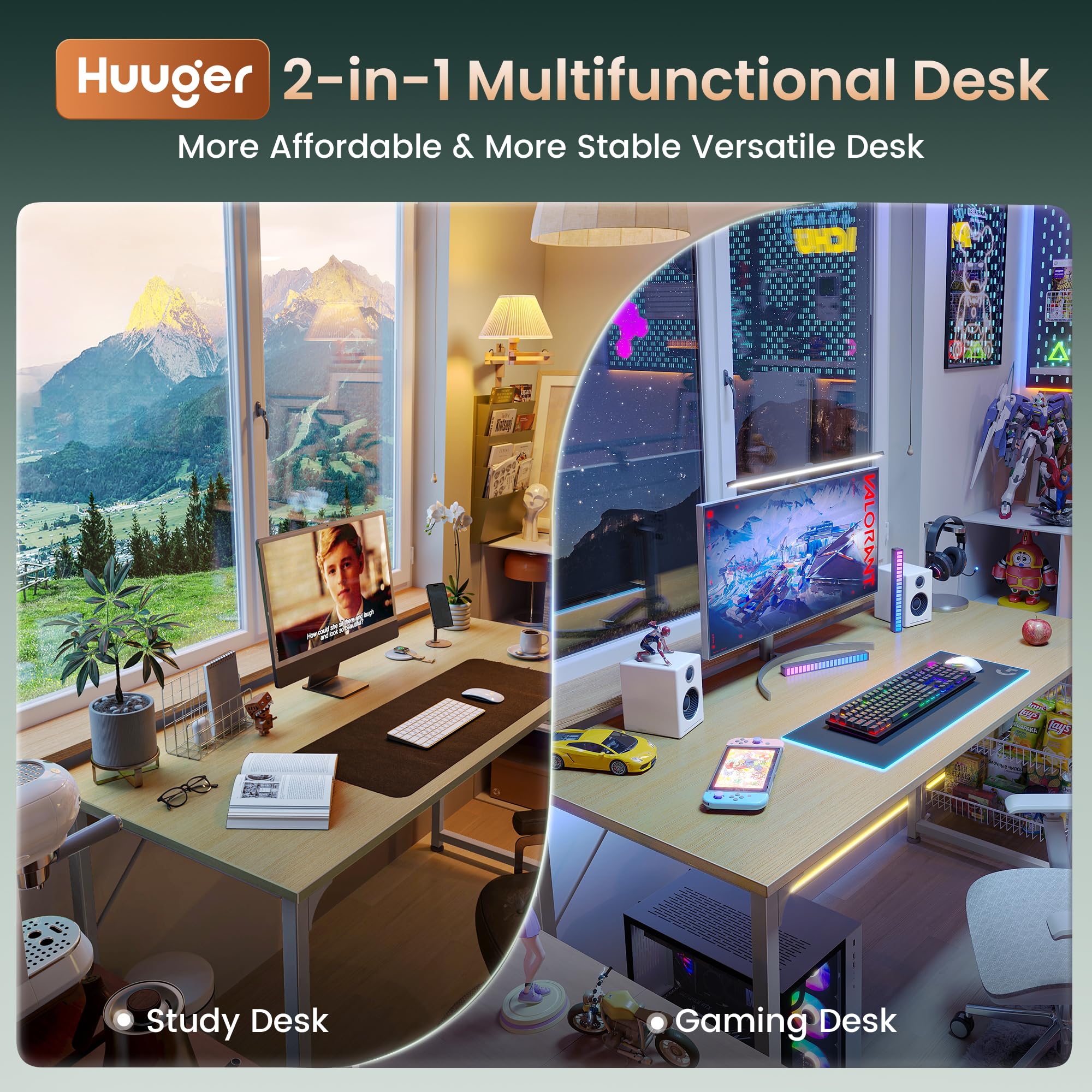 Computer Desk, 54 Inch Office Desk, Gaming Desk with Storage, Writing Desk Work Desk for Home Office, Study, Modern Simple Desk, Large Legroom, Metal Frame, Maple