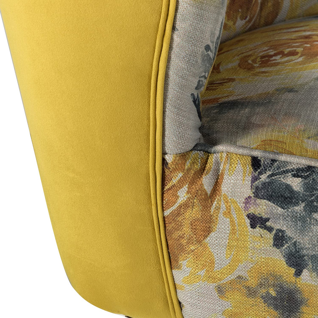 Accent Chair with Golden Legs, Comfy Tufted Wingback Living Room Chair Floral Fabric Small Armless Side Chair, Upholstered Slipper Chair for Bedroom, Reading Room (Flower Print, Yellow)