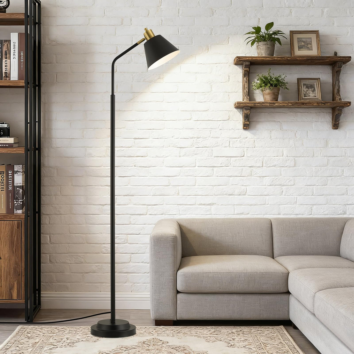 Upgraded Double-Base Black Floor Lamp, Adjustable Lamp Head-65.3"