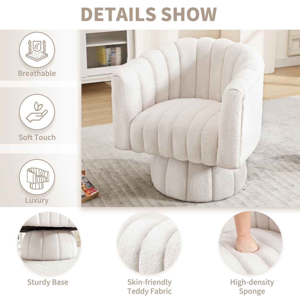 Swivel Accent Barrel Chair Set of 2- Cute Comfy Small Round 360° Arm Chair Teddy Sofa Club Reading Chair for Office  Living Room Bedroom White