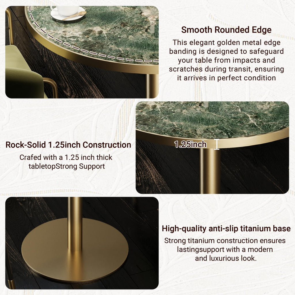 hausway 31.5" Tulip Table,Round Kitchen Dining Table for 2-4 with Thick Sintered Stone Top,Titanium Golden Pedestal Base,Heat-Resistant,Bistro Table for Dining Room,Café,Small Space（Emerald Essence）