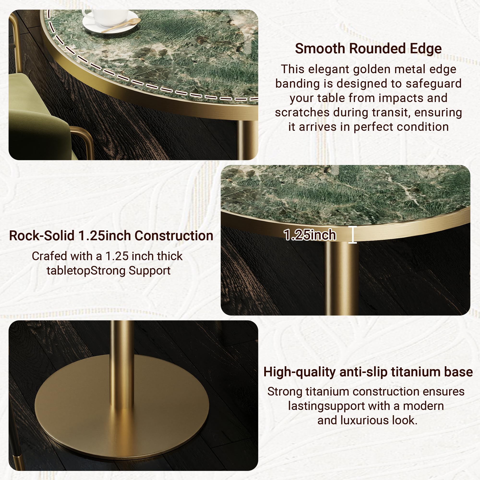 hausway 31.5" Tulip Table,Round Kitchen Dining Table for 2-4 with Thick Sintered Stone Top,Titanium Golden Pedestal Base,Heat-Resistant,Bistro Table for Dining Room,Café,Small Space（Emerald Essence）