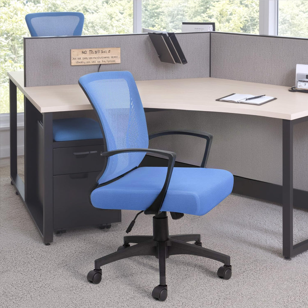 (2, Blue) Office Chair Ergonomic Computer Desk Mesh Chair Mid Back Swivel Lumbar Support with Armrest