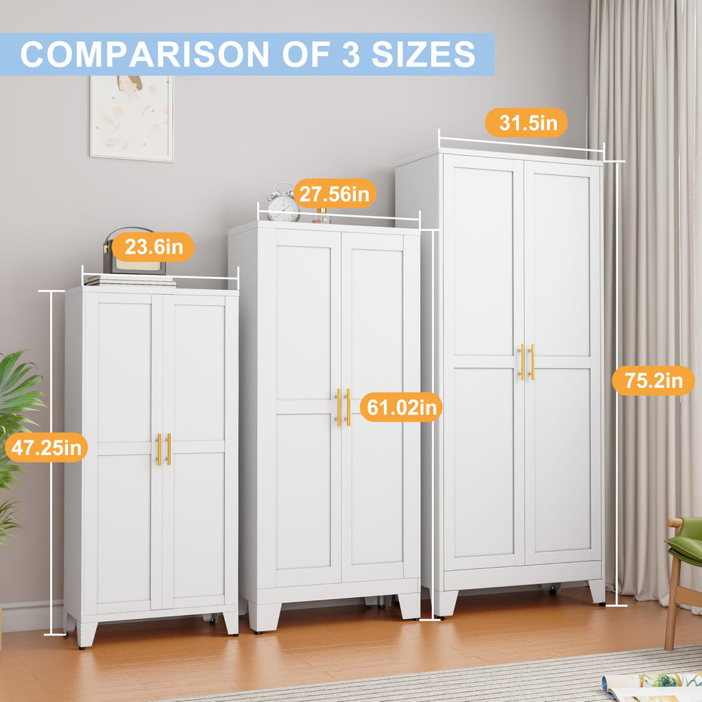 White Pantry Cabinets, 48" Metal Storage Cabinet for Office