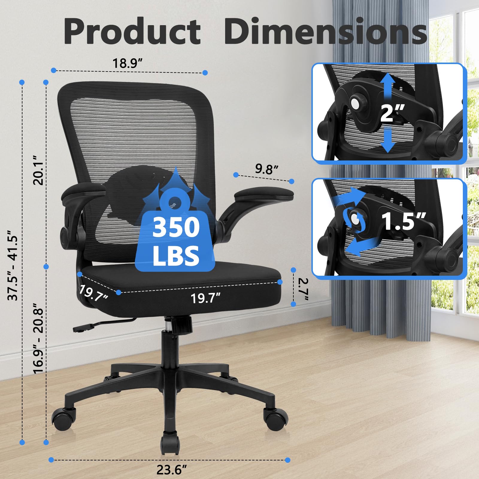 KLASIKA Home Office Desk Chair with Flip Up Armrests, Mesh Back Chair with Adjustable Height Lumbar Support, Ergonomic Computer Task Chair with Wheels for School, Conference, Black(12PK)