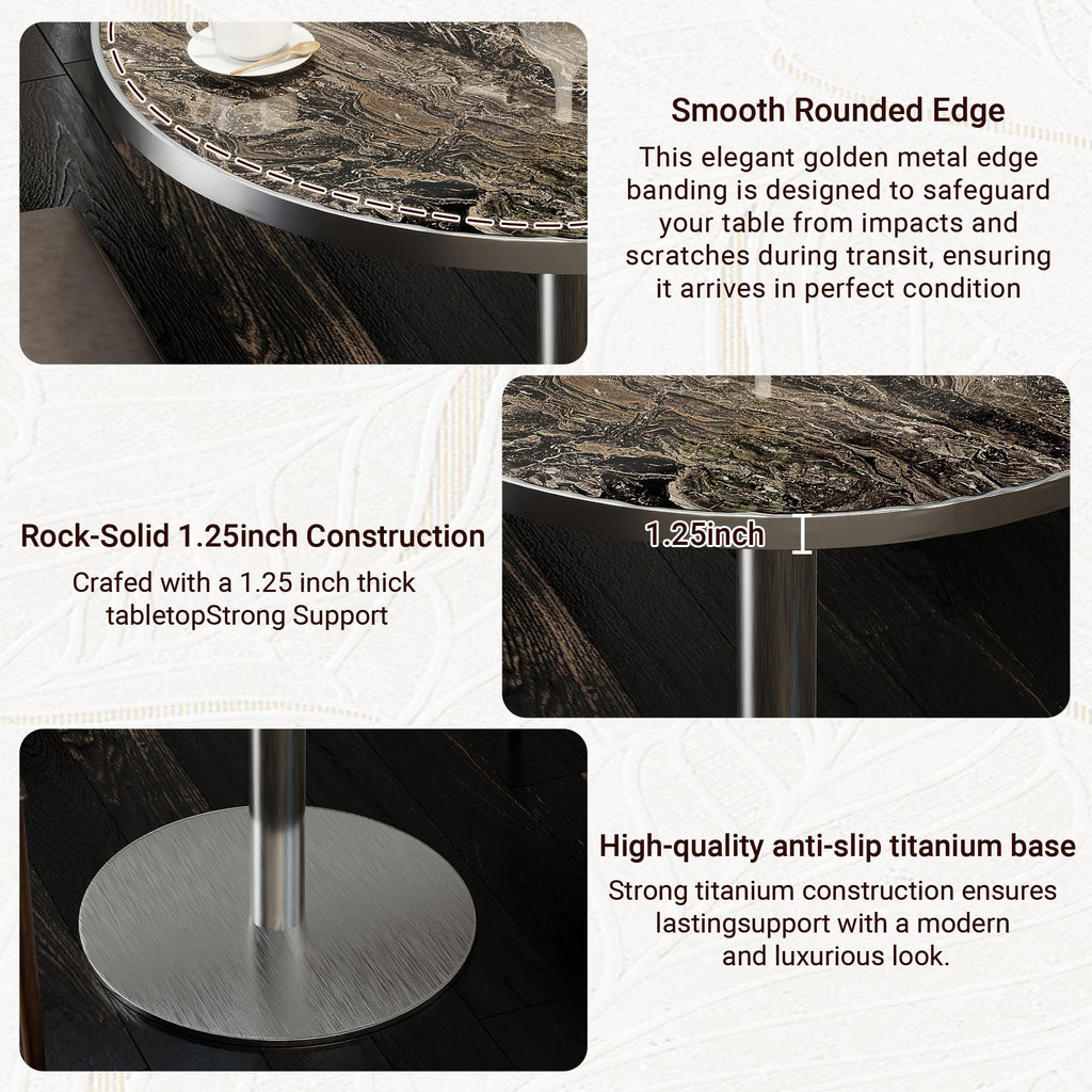 hausway 31.5" Tulip Table,Round Kitchen Dining Table for 2-4 with Thick Sintered Stone Top,Titanium Golden Pedestal Base,Heat-Resistant,Bistro Table for Dining Room,Café,Small Space（Dusk Strata）