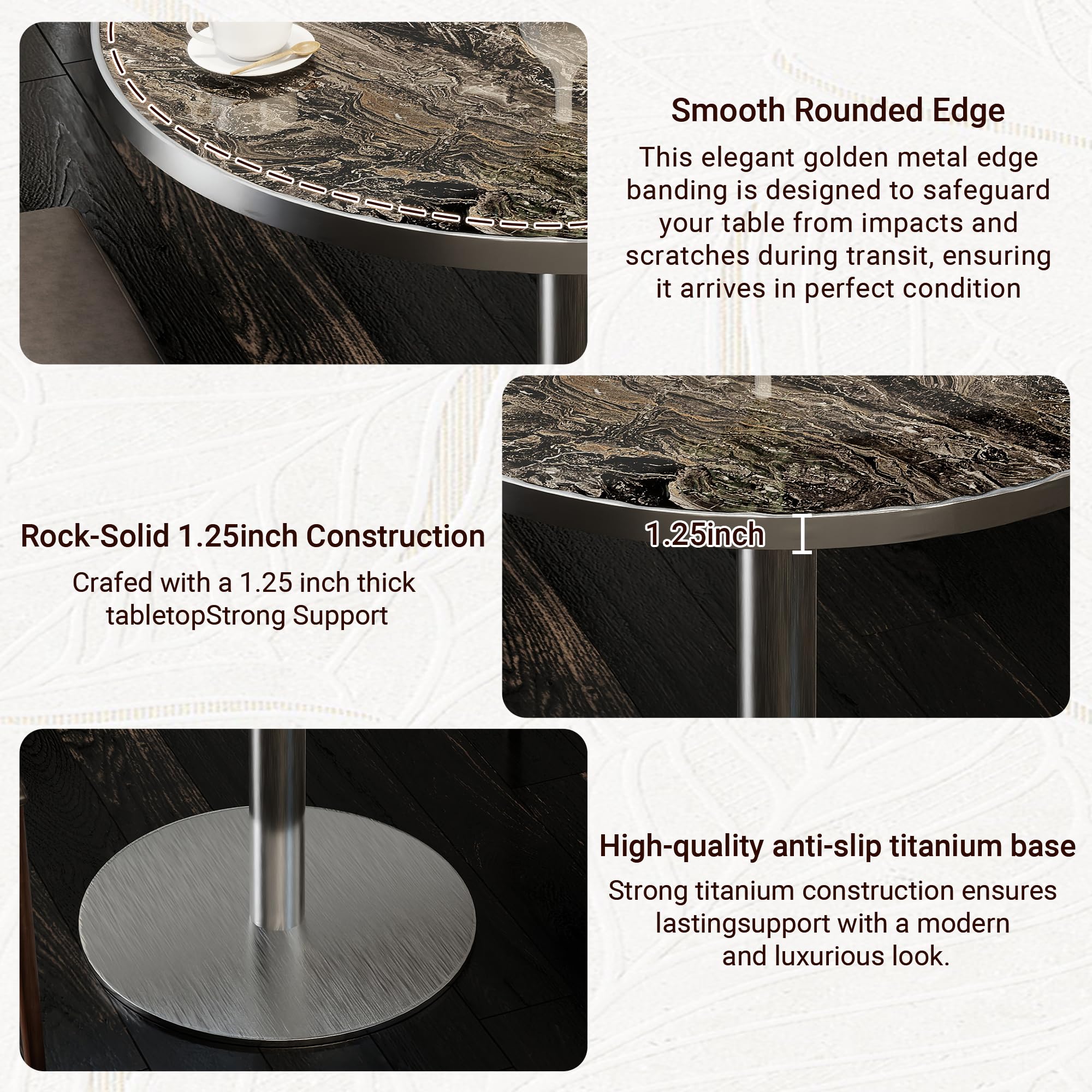 hausway 31.5" Tulip Table,Round Kitchen Dining Table for 2-4 with Thick Sintered Stone Top,Titanium Golden Pedestal Base,Heat-Resistant,Bistro Table for Dining Room,Café,Small Space（Dusk Strata）