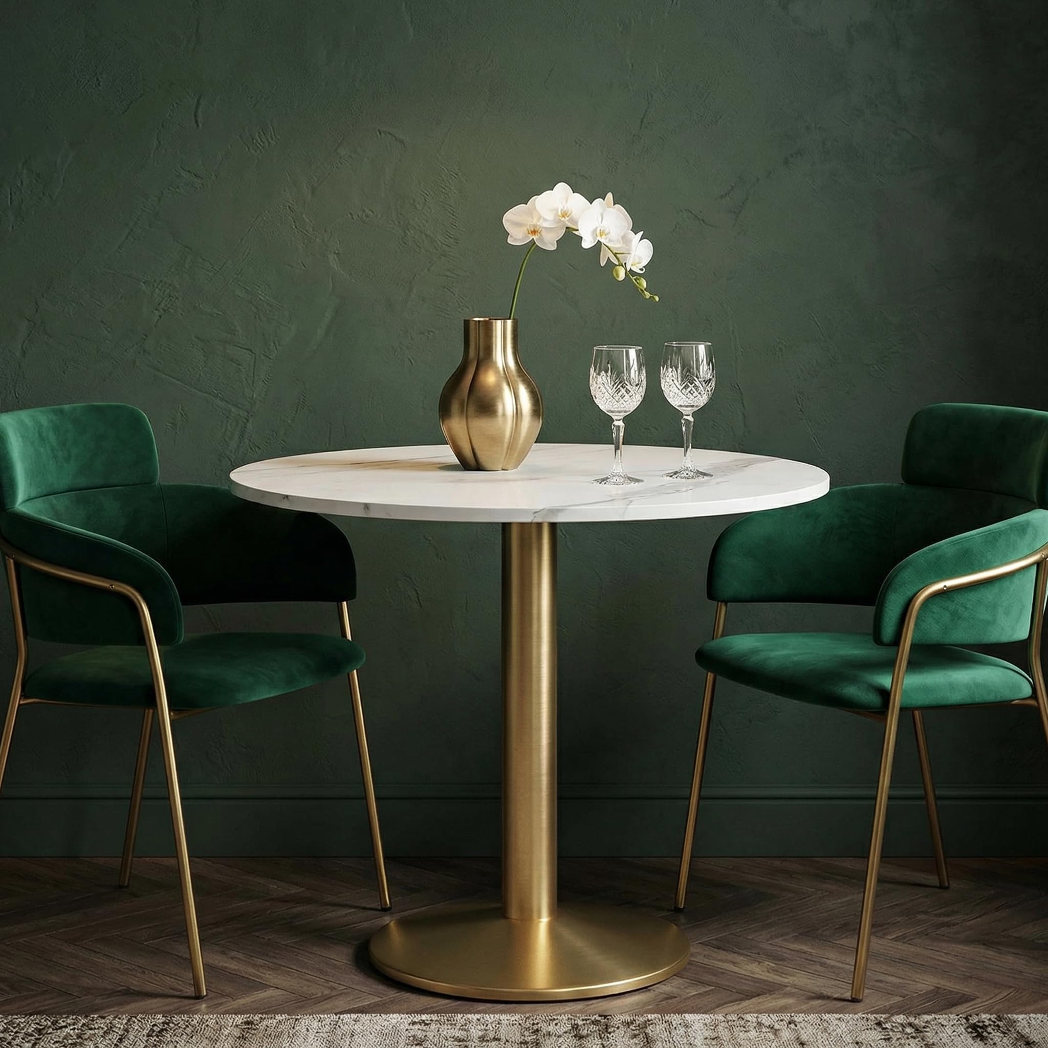Round Modern Dinning Table 30 inches Bistro Tulip Table with White Faux Marble top Gold Sturdy Metal Frame,Easy Assemble,Diameter 30in*H28.54in