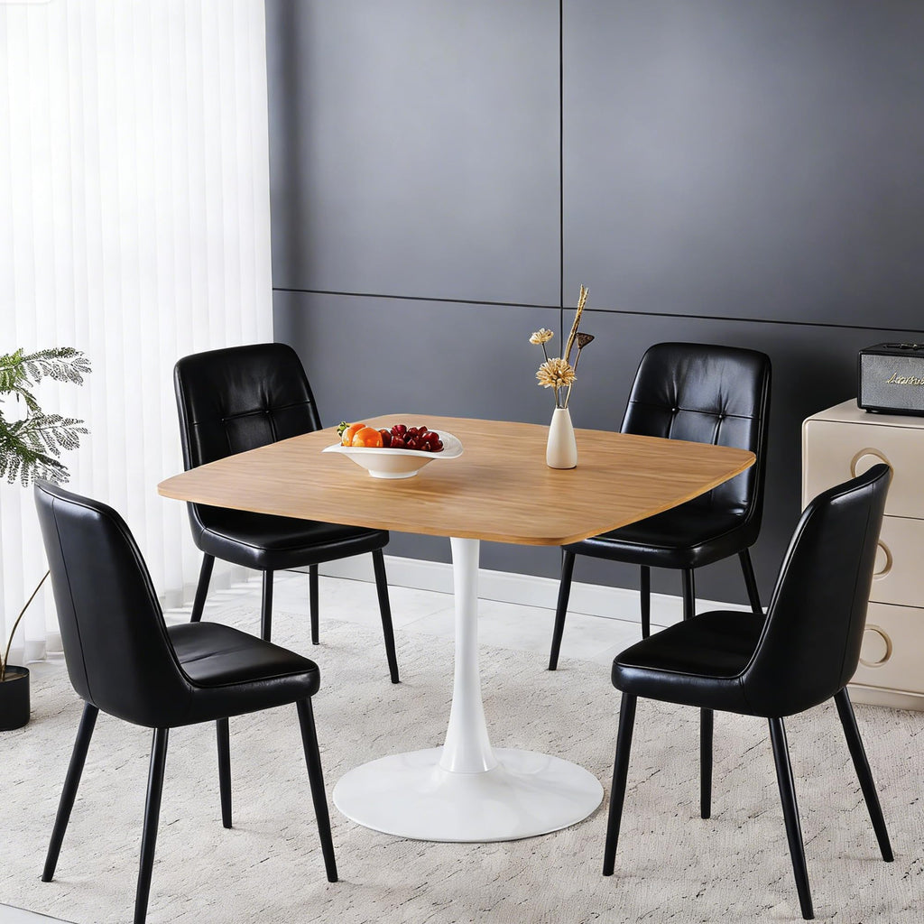 42 Inch Square Tulip Dining Table for 2-6 Person, Modern Mid-Century Kitchen Table with MDF Top & Oak Finish, Small Space Table for Apartment, Bistro, Cafe, Office and Living Room