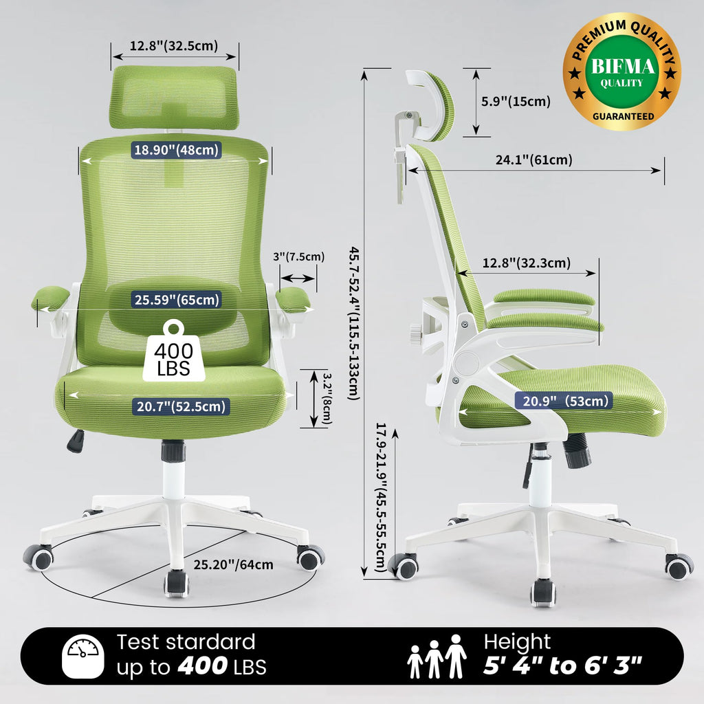Ergonomic Office Chair, 400 LBS Desk Chair with Adjustable Lumbar Support, High Back Breathable Mesh Computer Chair Rolling Work Swivel Task Chairs, Comfy Home Office Desk Chair (Green)