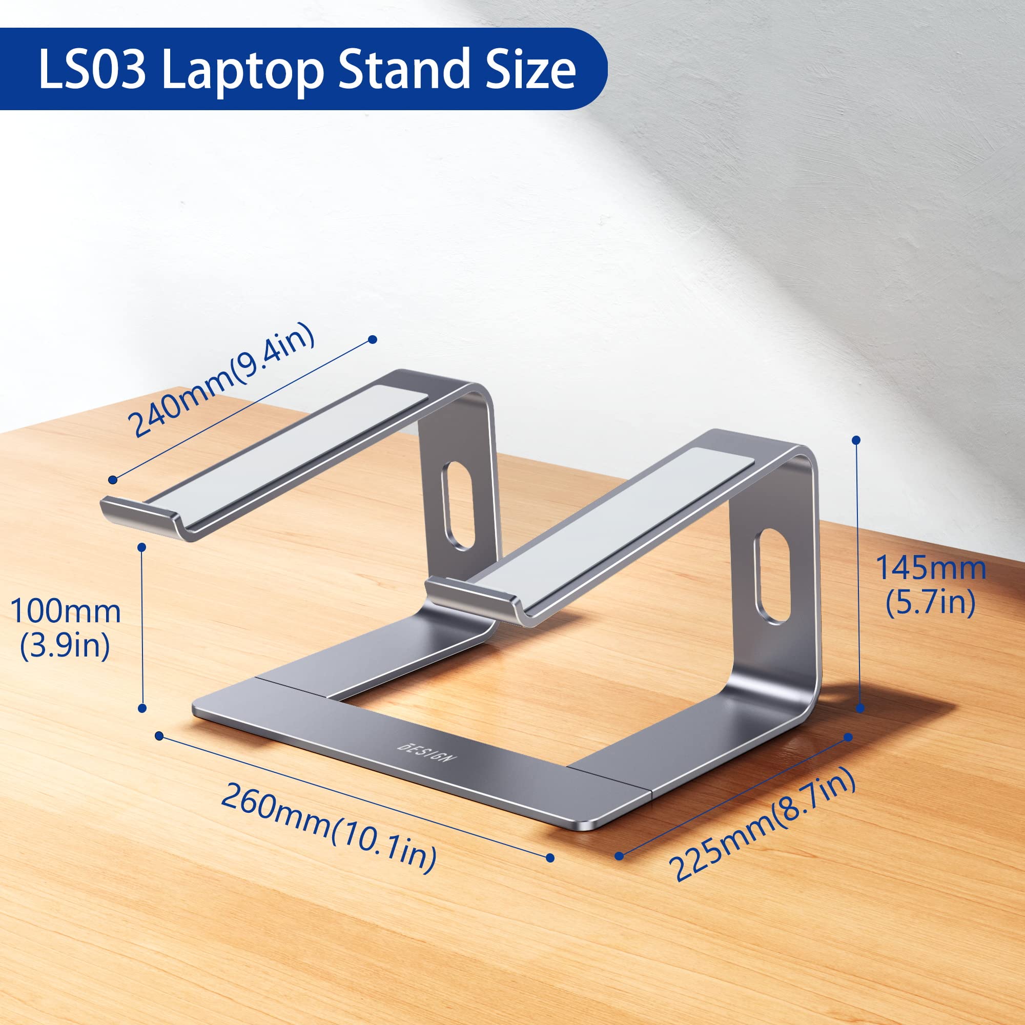 Aluminum Laptop Stand, Ergonomic Detachable Computer Stand, Notebook Holder, Laptop Mount Compatible with Air, Pro, Dell, HP, Lenovo More 10-15.6" Laptops, Space Gray
