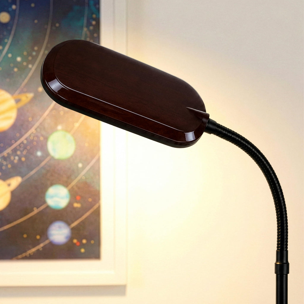 Litespan Slim LED Floor Reading Lamp - Modern Tall Lamp with Adjustable Gooseneck for Living Rooms & Offices - Dimmable Crafts Work Light - Brown