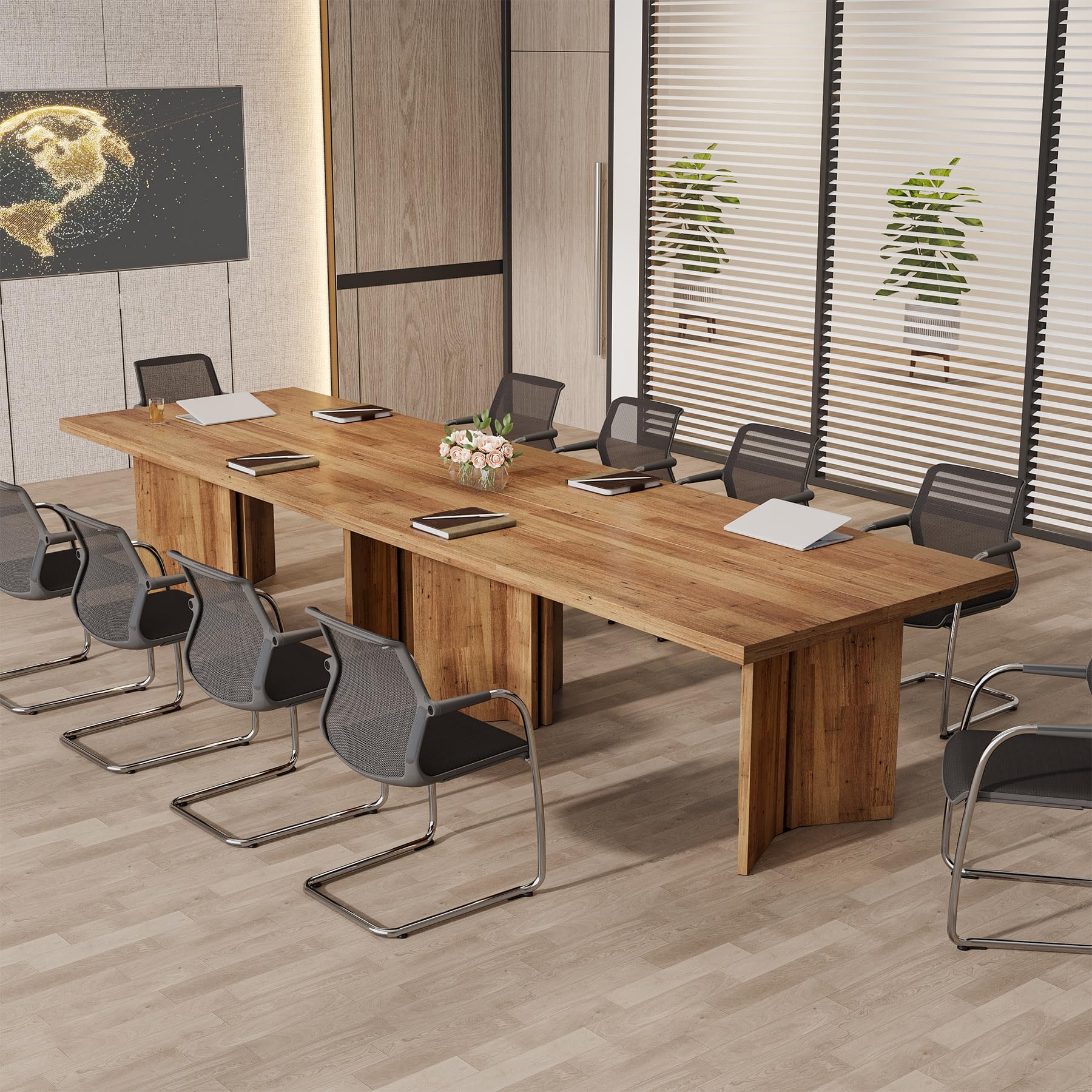 5.5FT Conference Table, 63-inch Rectangle Meeting Seminar Table, Large Walnut Business Tables for 4-6 People, Heavy Duty Pedestal (Walnut)