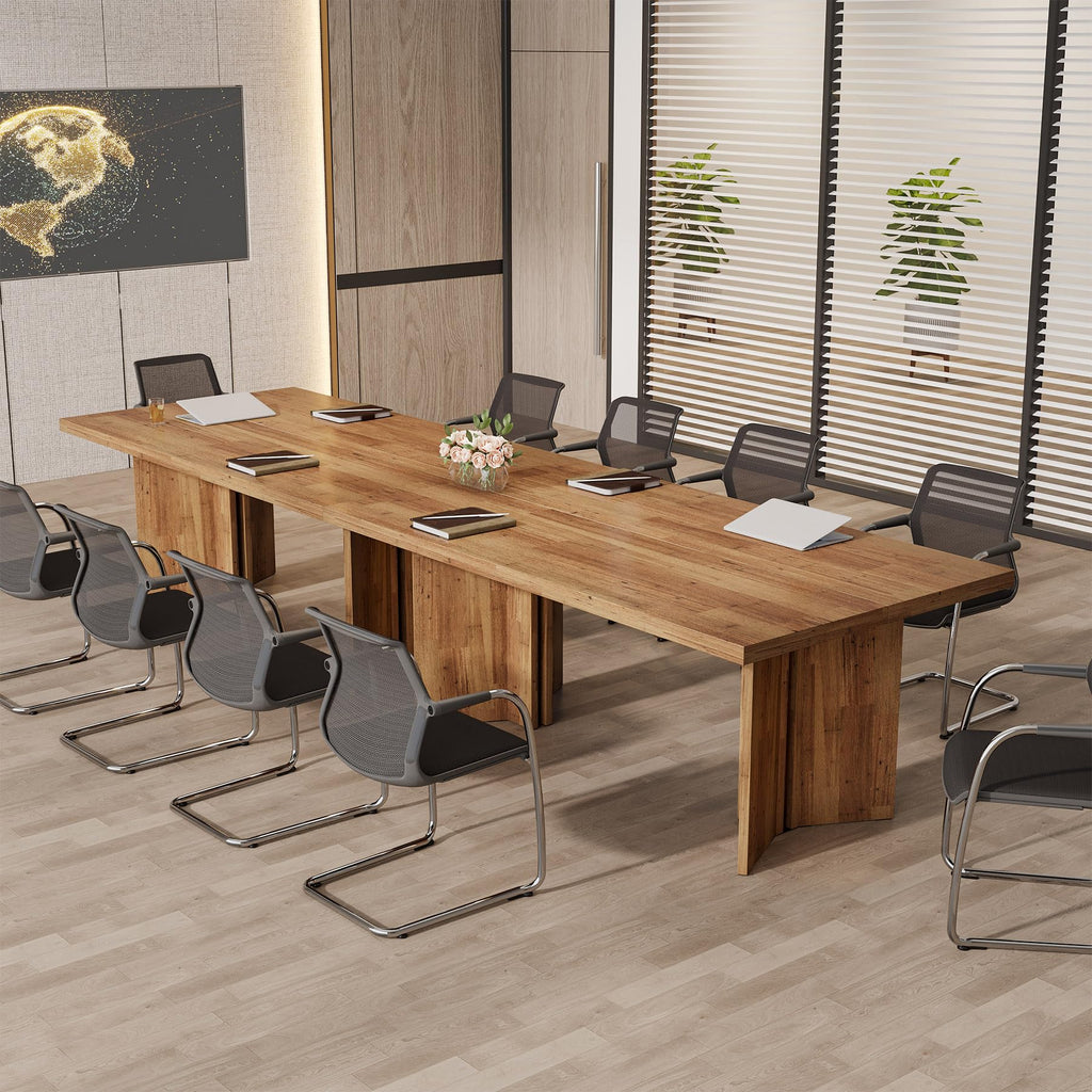 10.5FT Conference Table, Large Rectangle Meeting Seminar Table for 10-12 Person, Long Wooden Business Tables (Set of 2, Walnut)