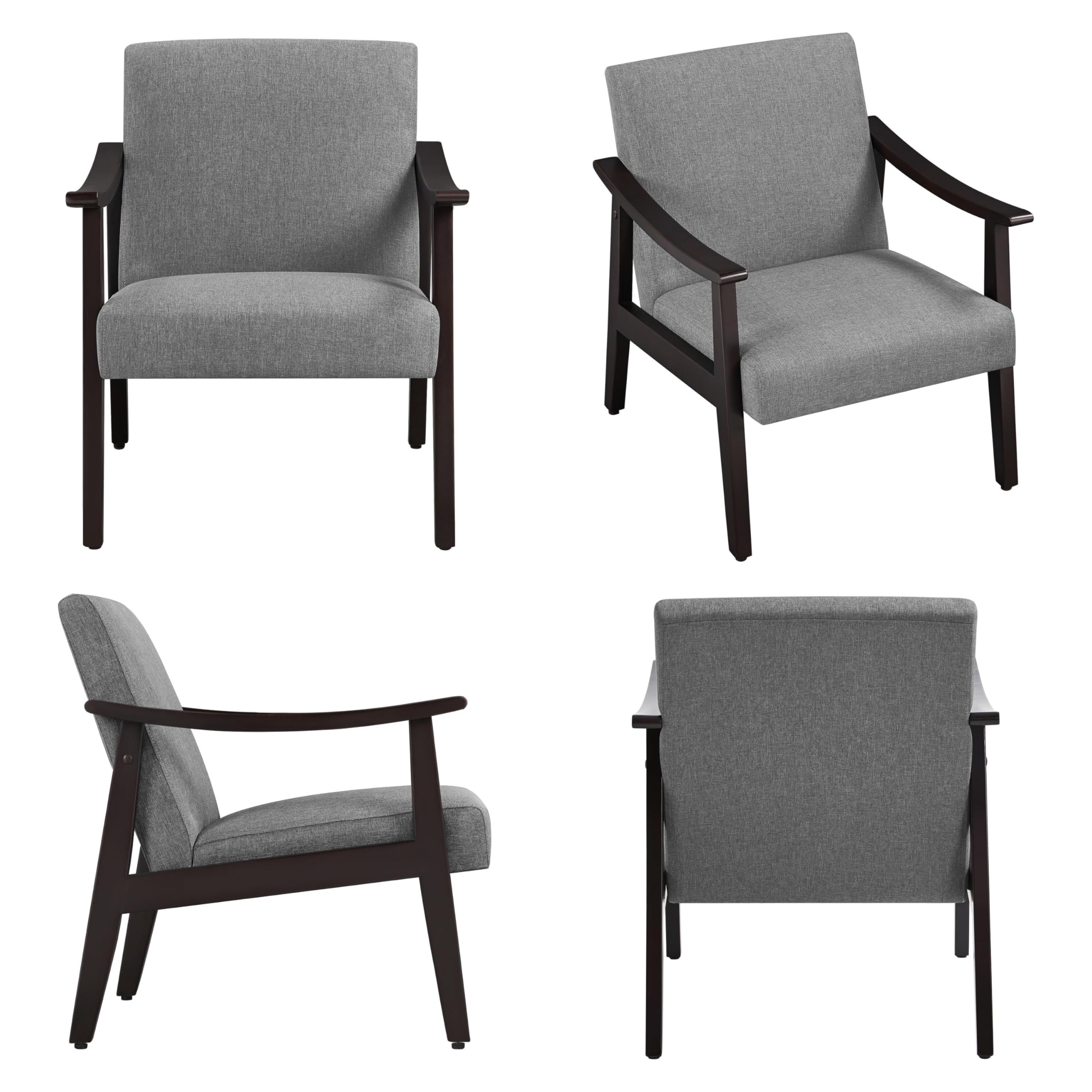 Accent Chair, Mid-Century, Modern Linen Fabric Side Chair with High Back for Living Room/Office/Bedroom, Minimalist, Dark Gray