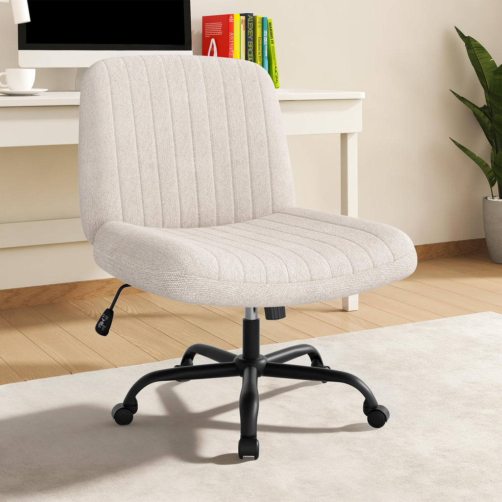Criss Cross Chair,Cross Legged Office Seat with Wheels Armless Swivel Vanity Chair,Height Adjustable Wide Computer Task Seating for Home Office,Beige