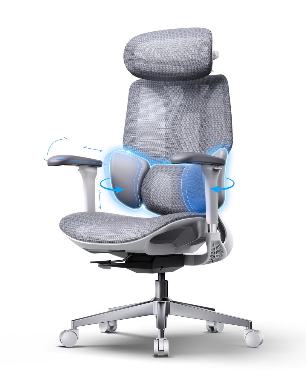 E3 Air 2026 Ergonomic Office Chair, 3-Zone Lumbar Support, Comfy Home Office Chair with Auto Recline, 4D Headrest & Armrests, 140° Tilt for Work & Relax, Grey