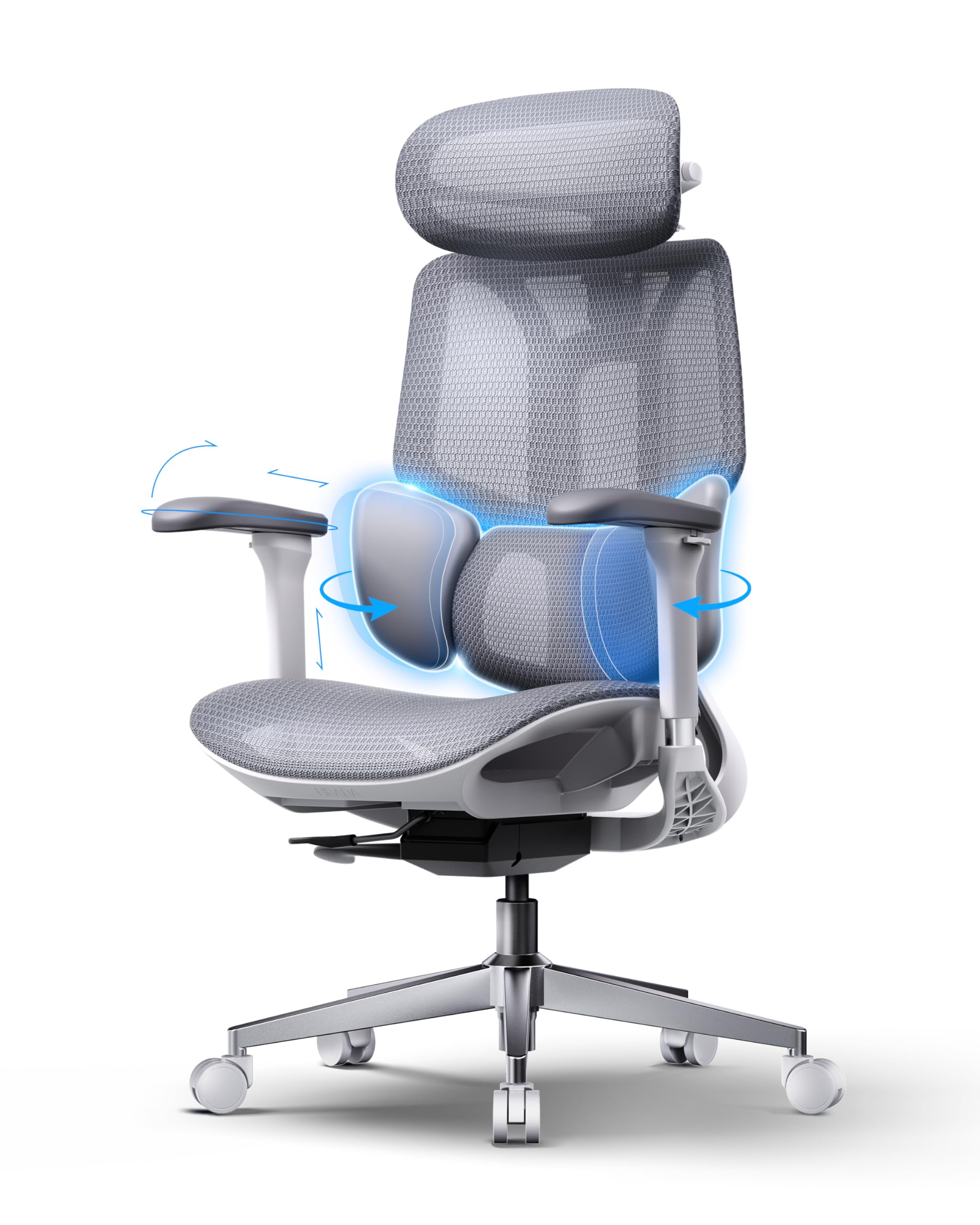 E3 Air 2026 Ergonomic Office Chair, 3-Zone Lumbar Support, Comfy Home Office Chair with Auto Recline, 4D Headrest & Armrests, 140° Tilt for Work & Relax, Grey