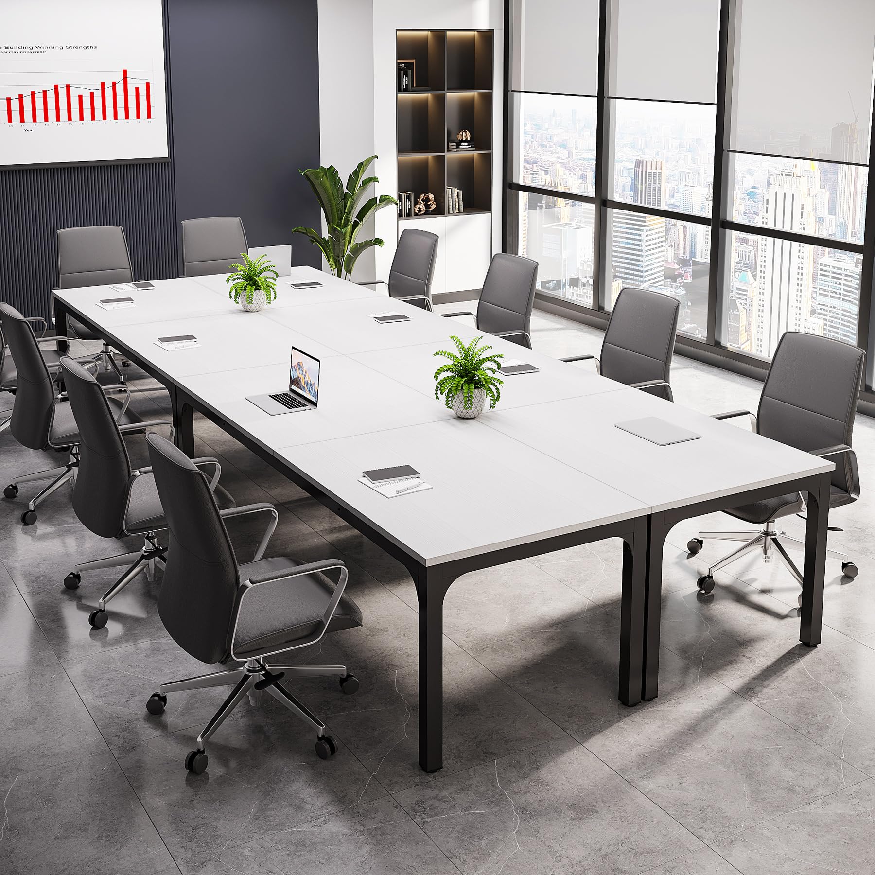 6.5 FT Conference Room Table, 78.74" W x 27.56" D Large Office Conference Table, Modern Seminar Meeting Table Desk for Boardroom, Meeting Room (1, White and Black)