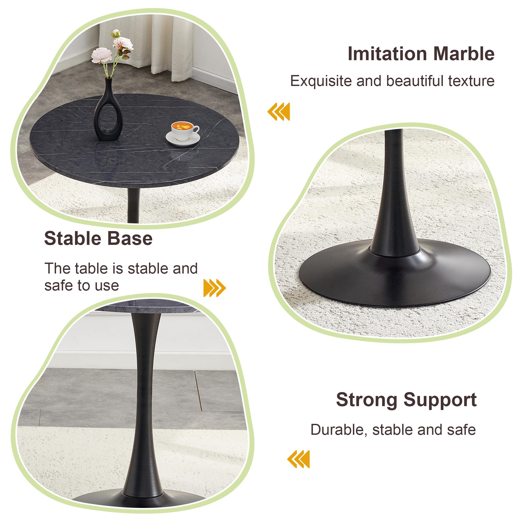 Round Tulip Dining Table, 31.5" Circle Tulip Table with Thickened Tabletop & Metal Pedestal, Mid Century Modern Bistro Table for Kitchen, Small Places, Living Room