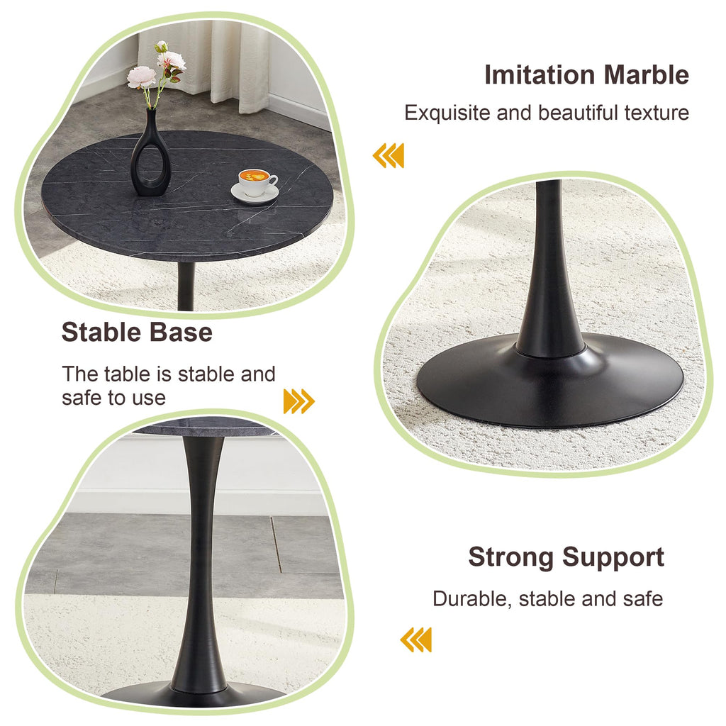 Round Tulip Dining Table, 31.5" Circle Tulip Table with Thickened Tabletop & Metal Pedestal, Mid Century Modern Bistro Table for Kitchen, Small Places, Living Room