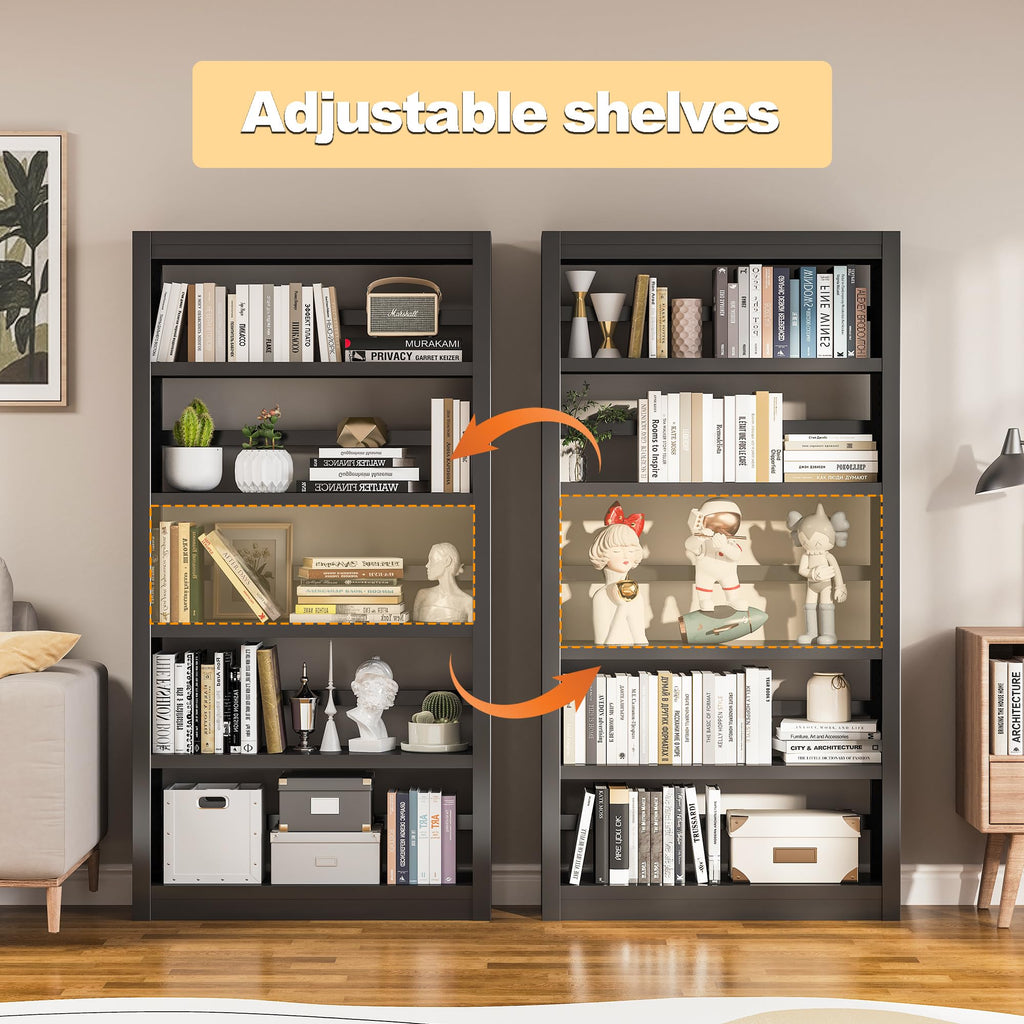 5 Tier Metal Bookshelf,69'' Tall Heavy Duty Bookcase with Adjustable Shelves,Black Large Modern Bookshelves,Industrial Open Bookcases for Library,Office,Study Room,Living Room