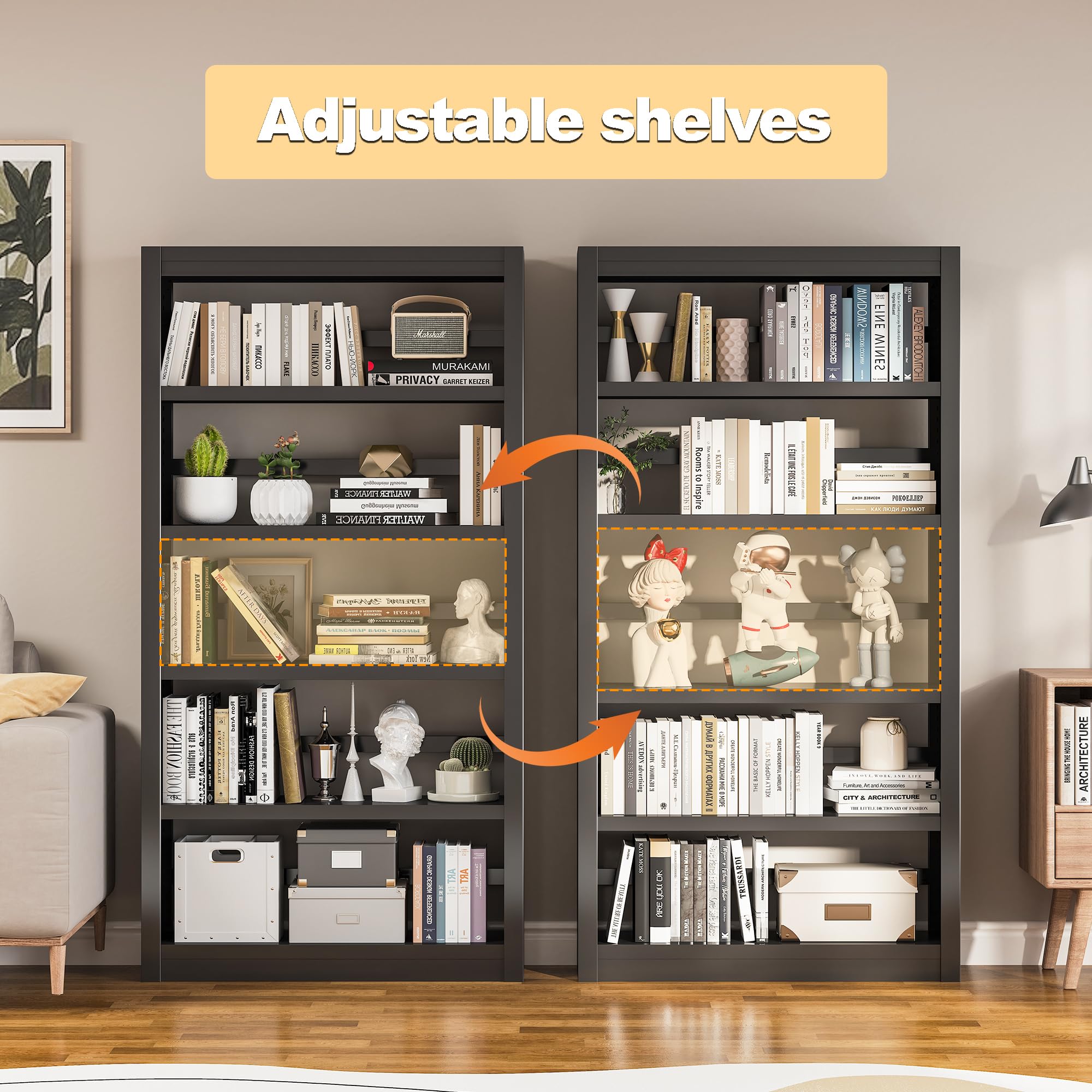 5 Tier Metal Bookshelf,69'' Tall Heavy Duty Bookcase with Adjustable Shelves,Black Large Modern Bookshelves,Industrial Open Bookcases for Library,Office,Study Room,Living Room