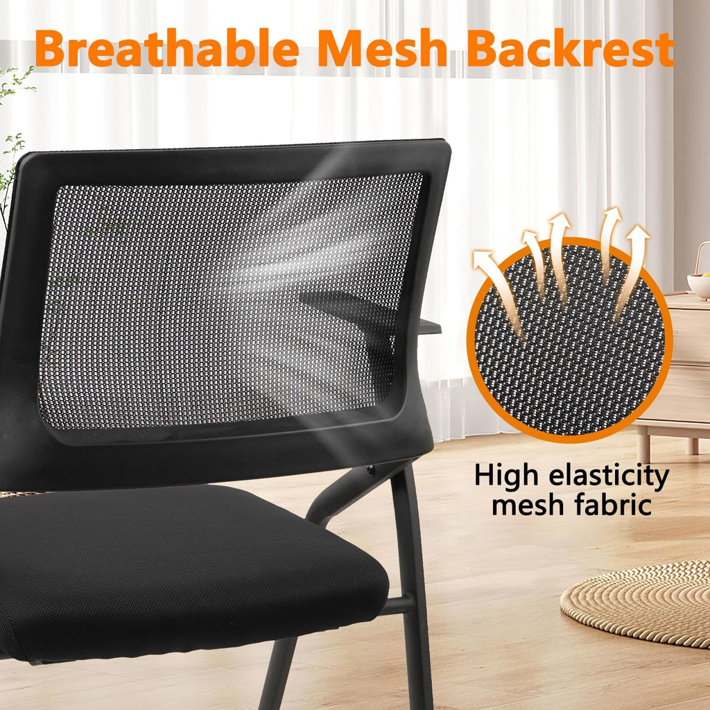 Ergonomic Stackable & Foldable Conference Room Chairs, Mesh Office Chair with Arms and Wheels for Office Waiting Room Meeting Lobby Church School Receptions and Training Black
