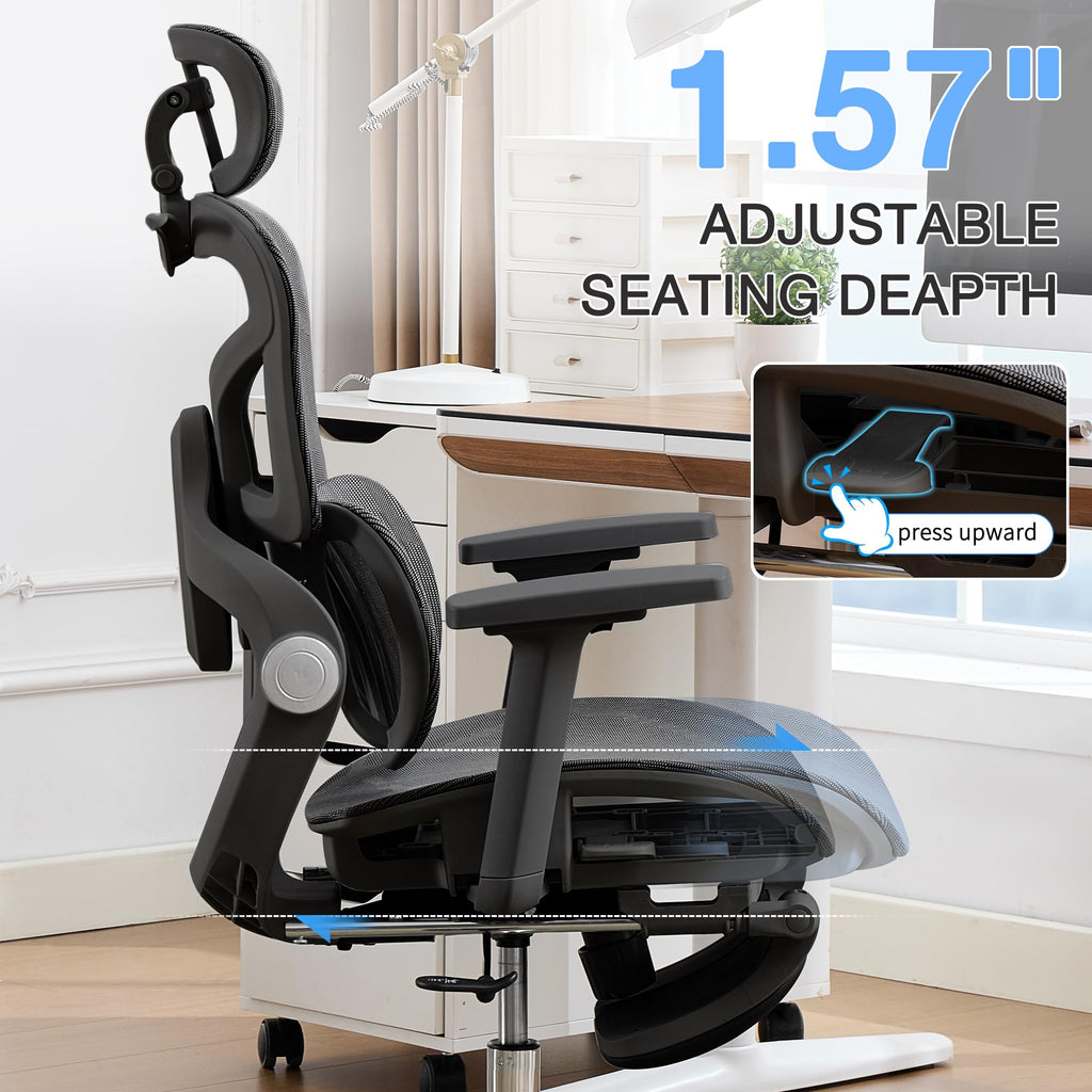 Ergonomic Mesh Office Chair with 2-Zone Lumbar Support and Footrest,Black