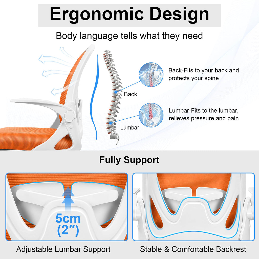 Drafting Chair Tall Office Chair with Flip-up Armrests Executive Ergonomic Computer Standing Desk Chair with Lumbar Support and Adjustable Footrest Ring (Sunset Orange)