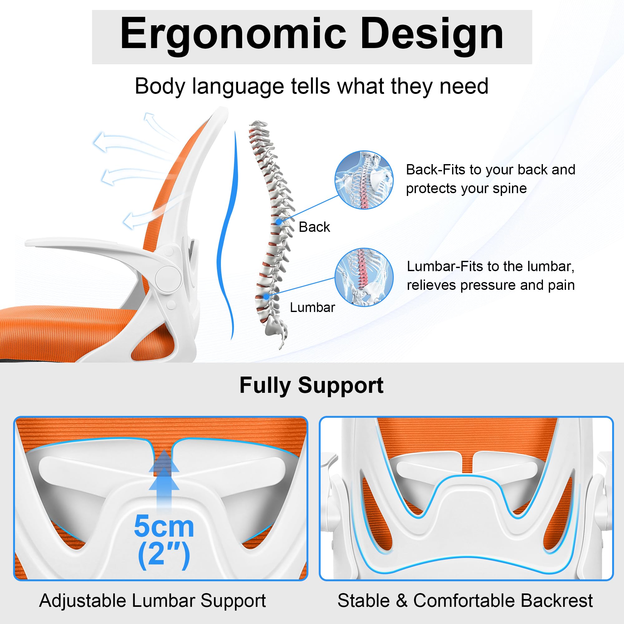 Drafting Chair Tall Office Chair with Flip-up Armrests Executive Ergonomic Computer Standing Desk Chair with Lumbar Support and Adjustable Footrest Ring (Sunset Orange)