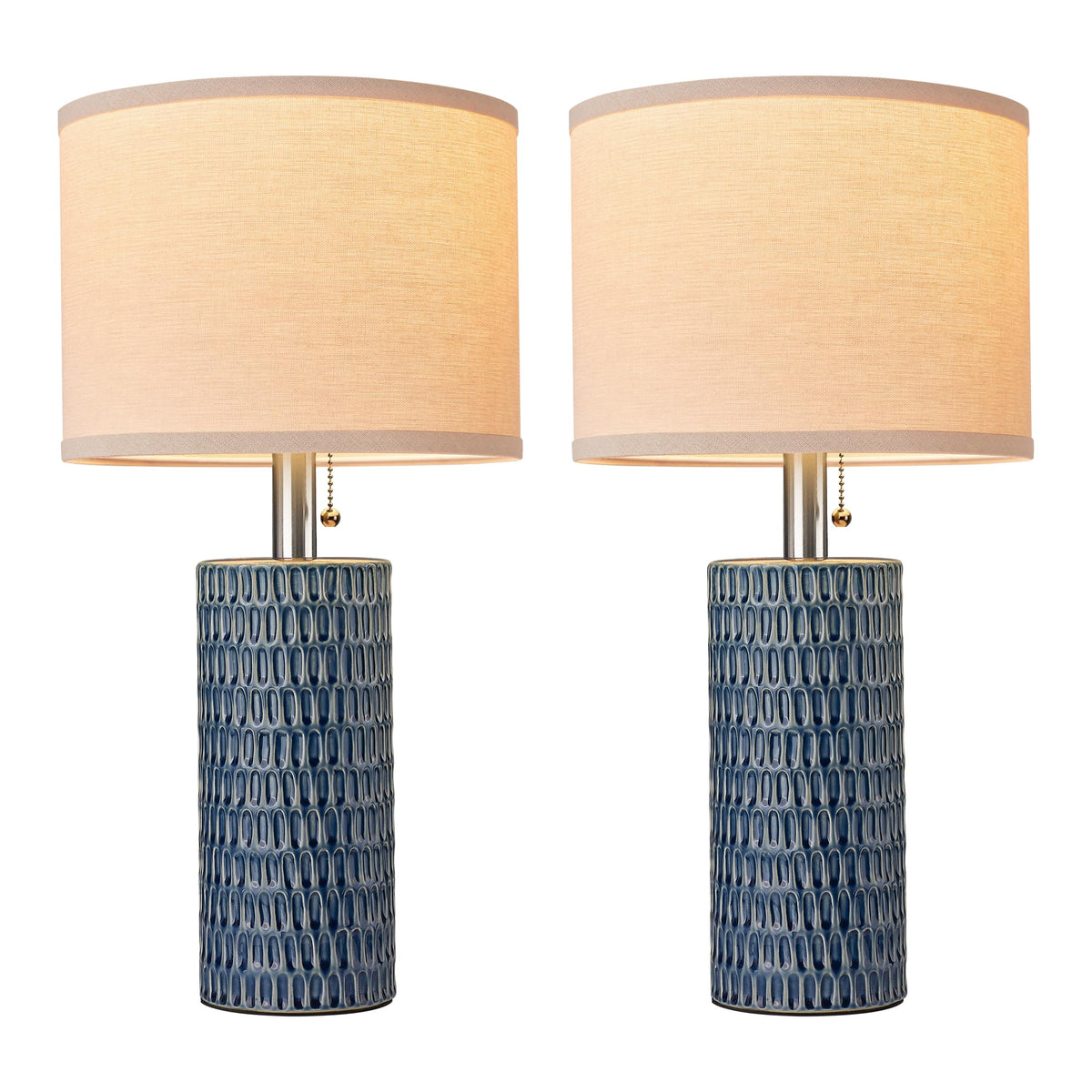 20.5" Modern Ceramic Table Lamps for Bedroom Set of 2, Bedside Lamps for Night Stands with Beige Lampshade, Farmhouse Table Lamp for Living Room Office Dorm, Blue