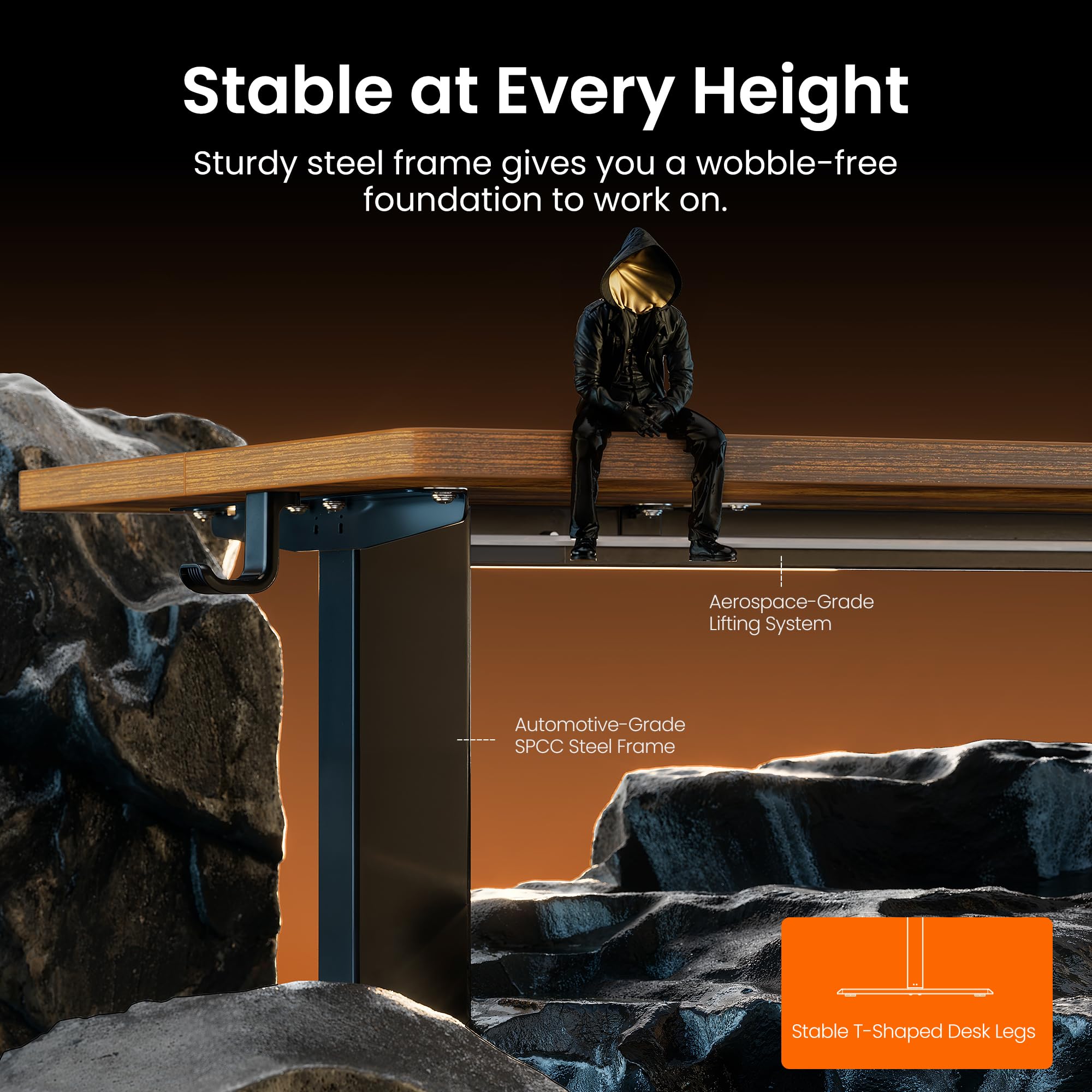 Height Adjustable Electric Standing Desk, 55 x 28 Inches Sit Stand up Desk, Memory Computer Home Office Desk, Vintage Brown