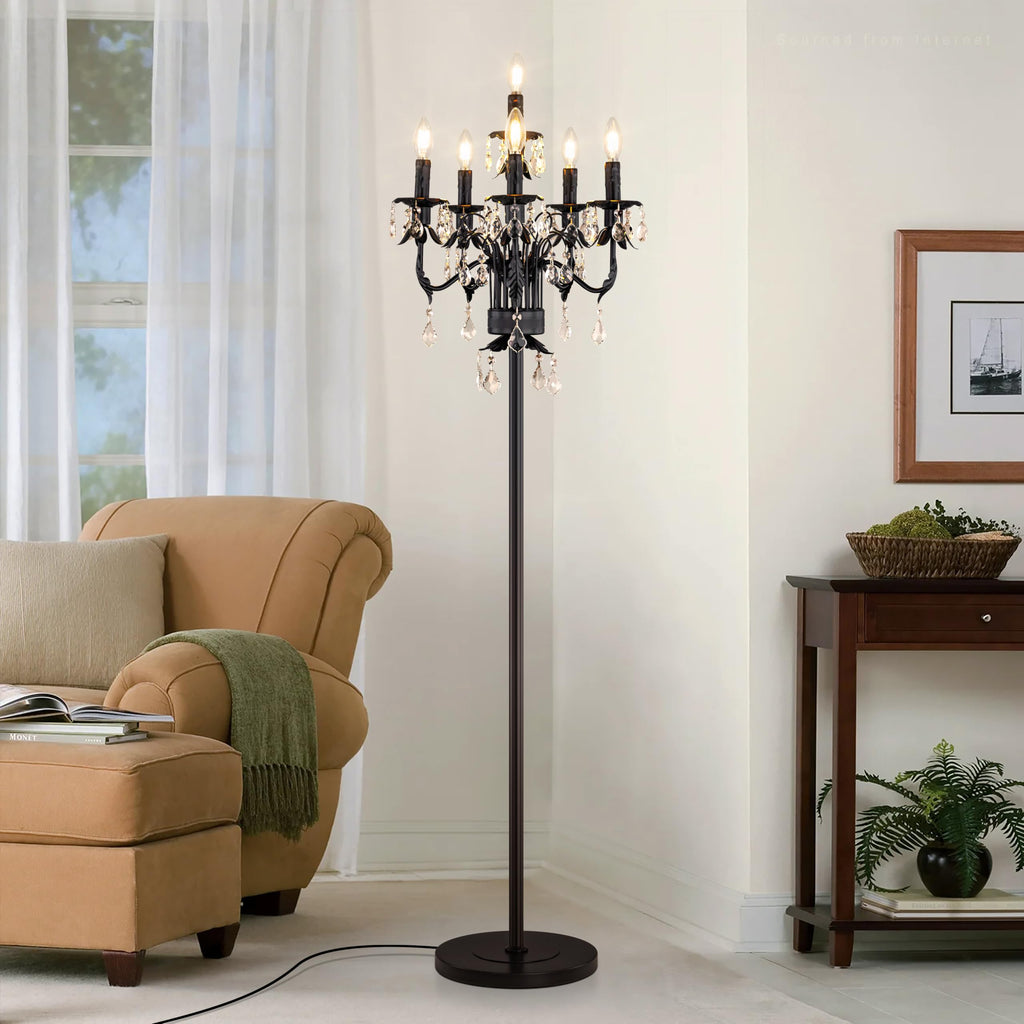 Black Crystal Floor Lamp, Tall Vintage Standing Living Room Lamp