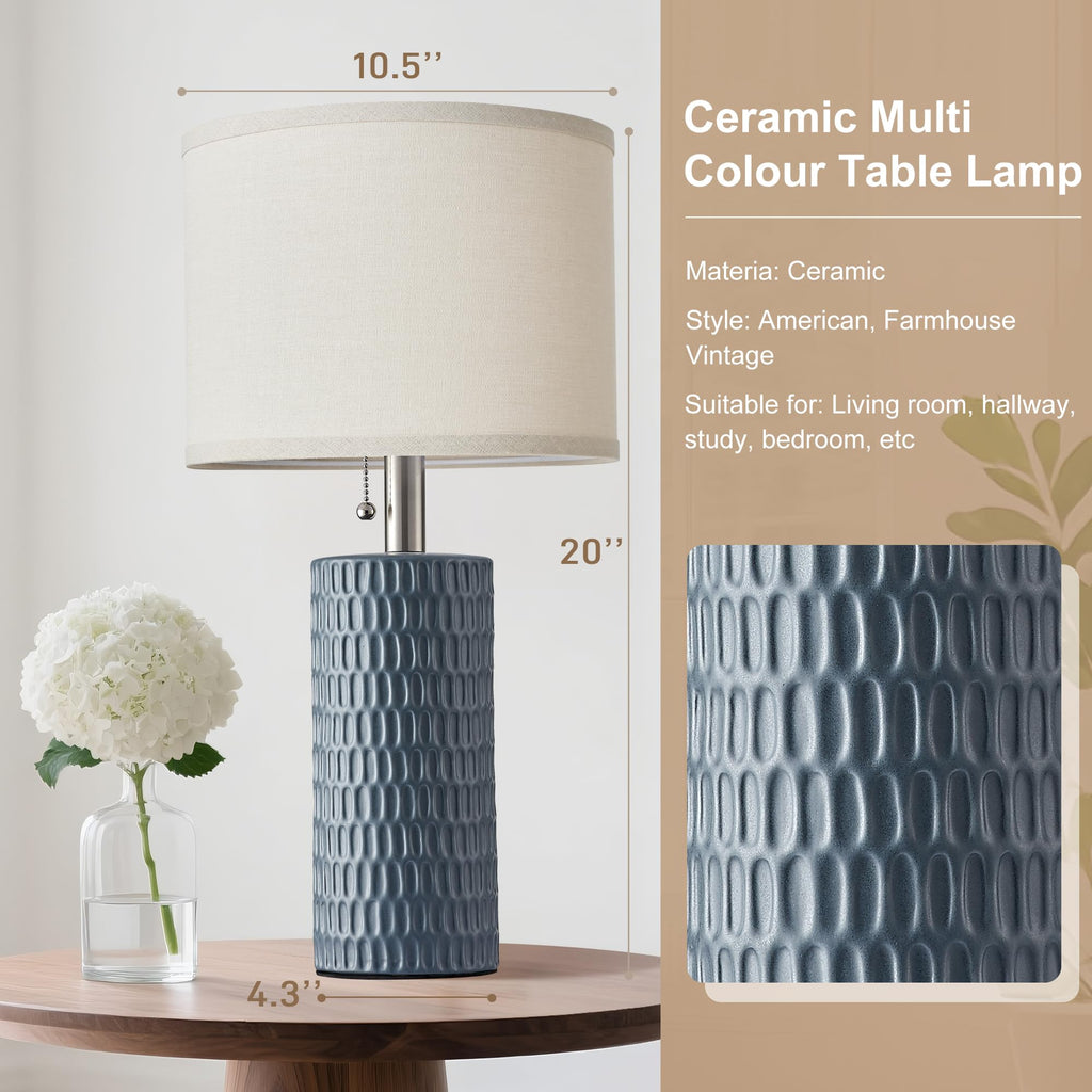 20.5" Modern Ceramic Table Lamps for Bedroom Set of 2, Bedside Lamps for Night Stands with Beige Lampshade, Farmhouse Table Lamp for Living Room Office Dorm, Grey