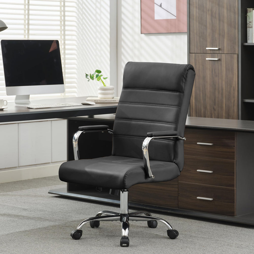 Office Desk Chair,Modern Leather Conference Room Chairs,High Back Ergonomic Home ofiice Chair,Adjustable Height Swivel Executive Computer Chair with Armrest and Padded Seat,Black