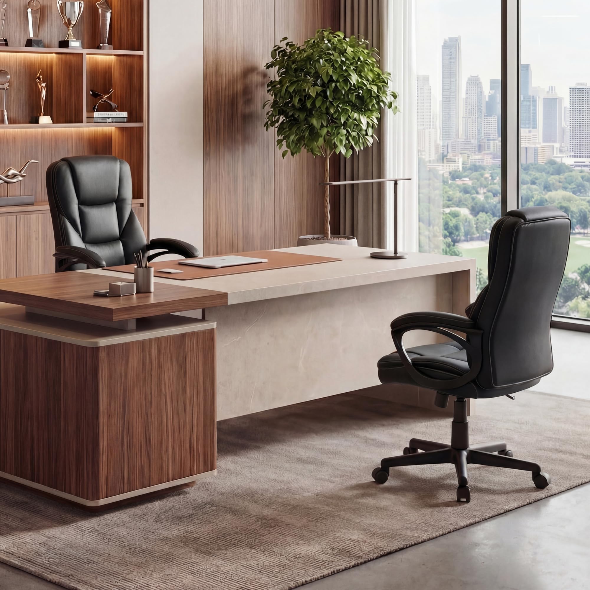 Office Executive Chair High Back Adjustable Managerial Home Desk Chair, Swivel Computer PU Leather Chair with Lumbar Support