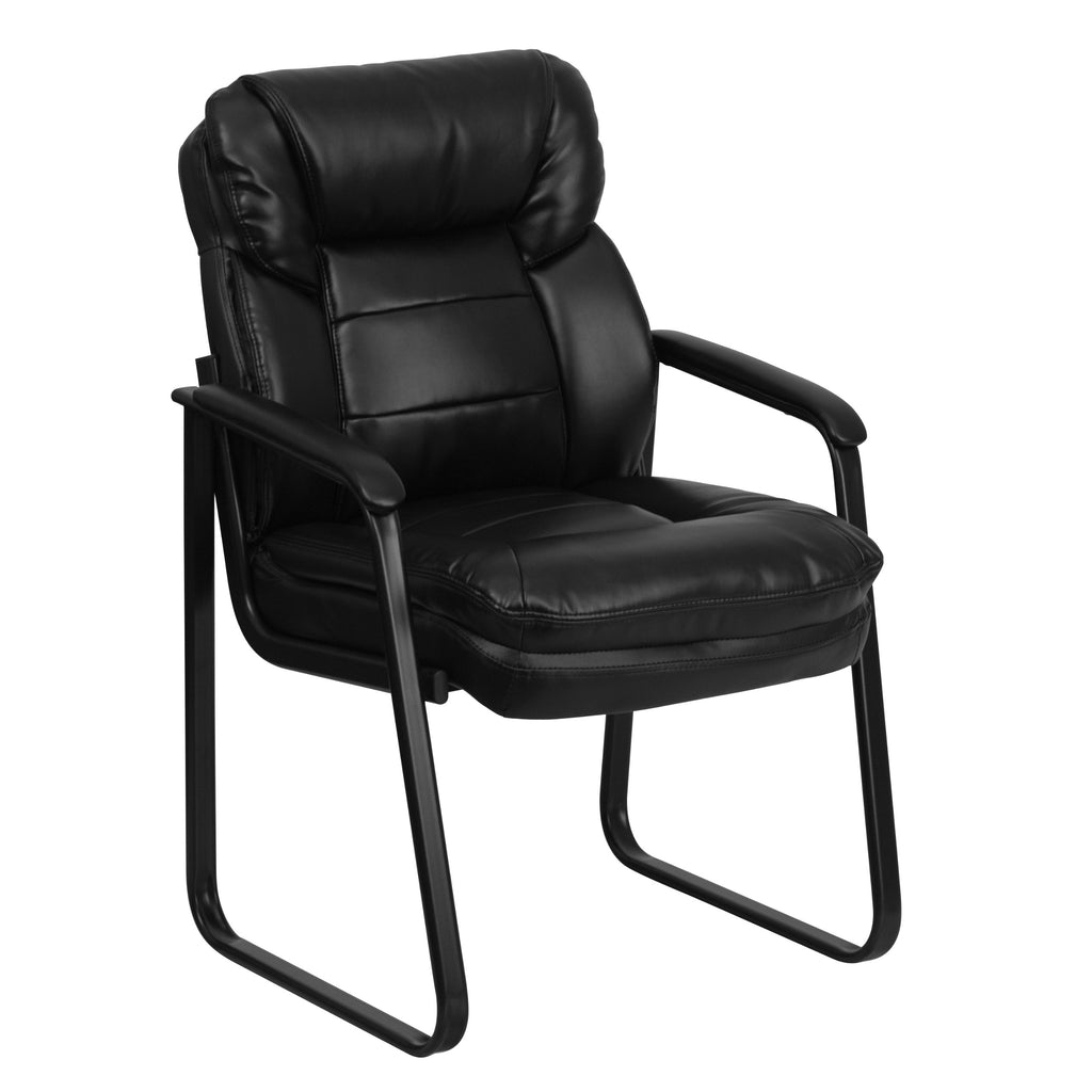 Leather Soft Executive Side Reception Chair with Padded Arms and Sled Base, Upholstered Side Chair for Living Room/Office, Black