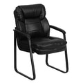 Leather Soft Executive Side Reception Chair with Padded Arms and Sled Base, Upholstered Side Chair for Living Room/Office, Black