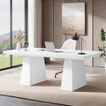 63-Inch Executive Desk, Large Office Computer Desk with Double Pedestal, Modern Simple Workstations Writing Table Conference Table Business Furniture for Home Office, White