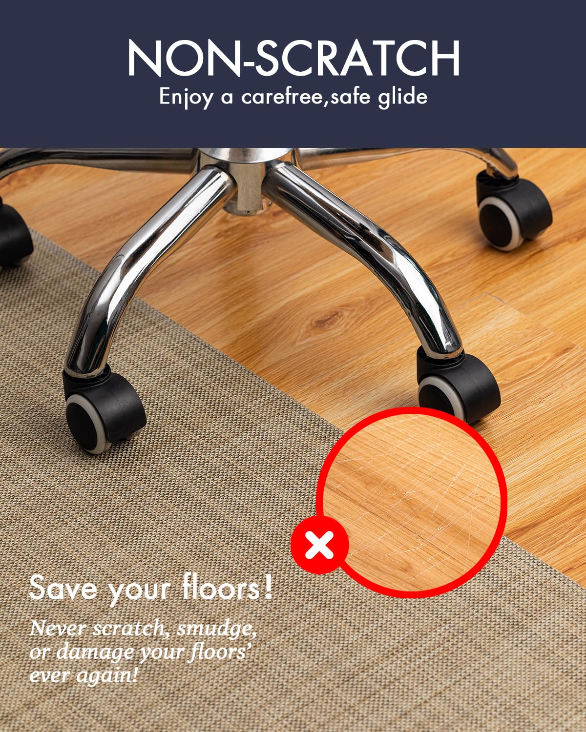 Office Chair Mat for Hardwood Floor Under Desk Computer Rolling Chair Mat for Wood/Tile Floor Non-Slip Heavy Duty Desk Rug PVC Plastic Hard Floor Protector 36" x 48"(Linen)