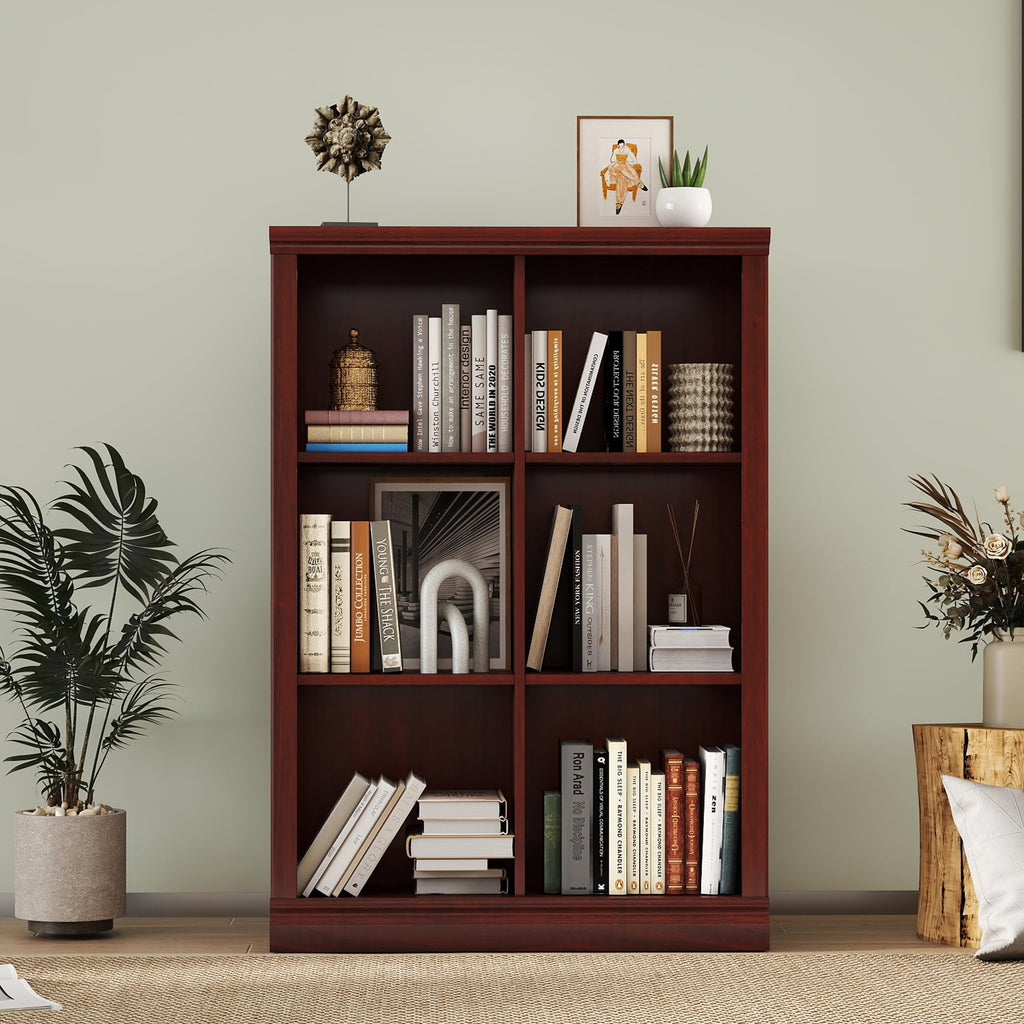 3 Tiers 6 Cube Storage Organizer Bookcase, 30 inch Width Wooden Book Shelf