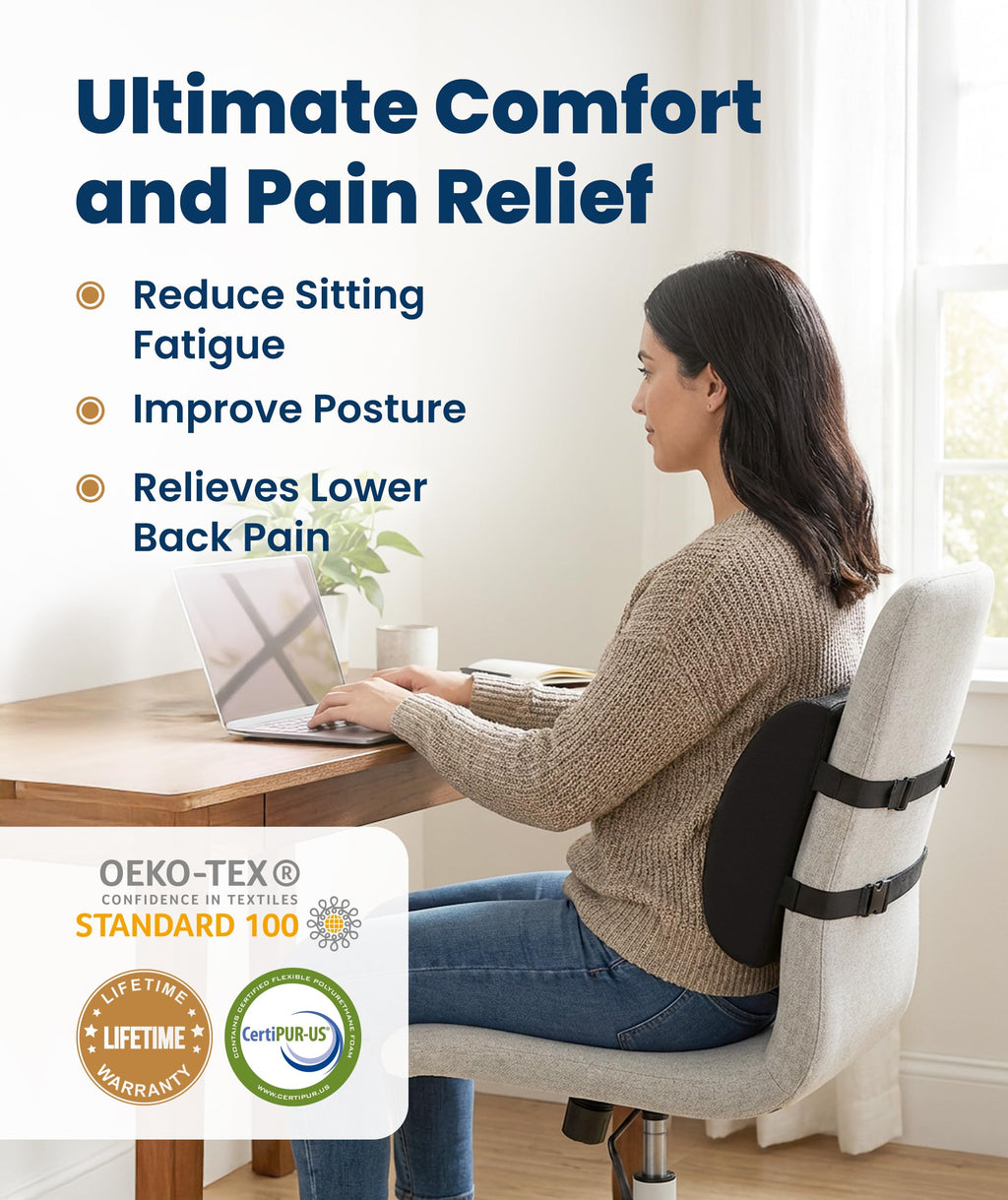 The Original Lumbar Support Pillow for Office Chair - Improves Posture, Promotes Back Pain Relief - Superior Back Support for Gaming and Desk Chairs - Lumbar Pillow for Car, Couch