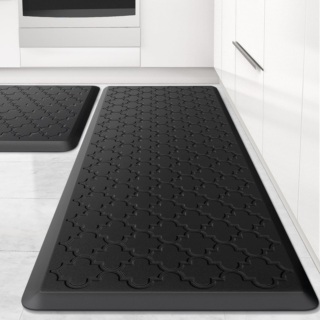 Mat [2 PCS] Cushioned Anti-Fatigue Floor Mat Water Resistant Non-Skid Kitchen Mats and Rugs Ergonomic Comfort Foam Kitchen Rugs Standing Mat for Floor Office Sink (Black,20"x30"+20"x47")