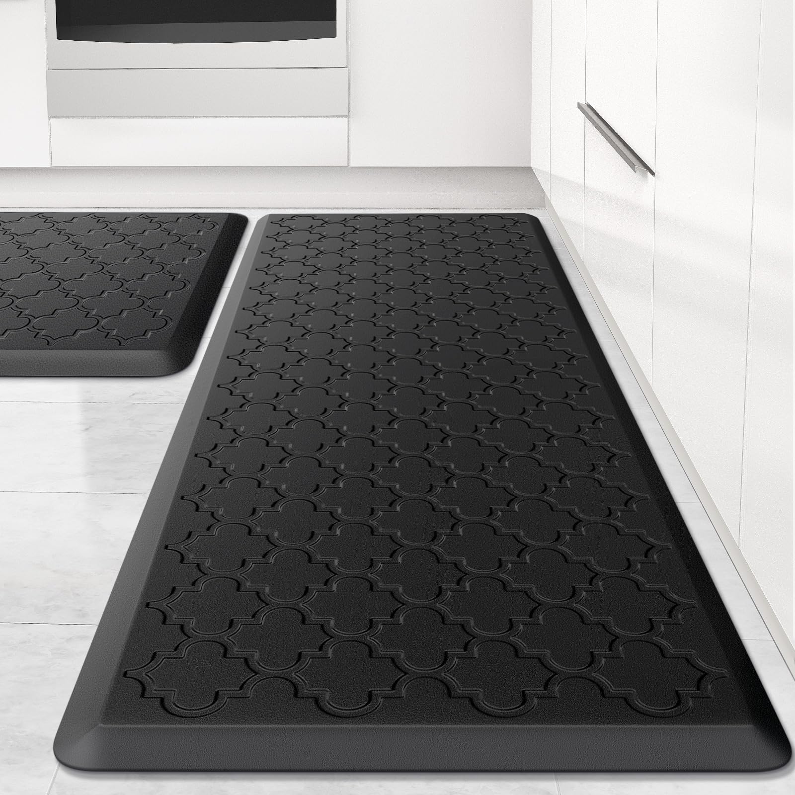 Mat [2 PCS] Cushioned Anti-Fatigue Floor Mat Water Resistant Non-Skid Kitchen Mats and Rugs Ergonomic Comfort Foam Kitchen Rugs Standing Mat for Floor Office Sink (Black,20"x30"+20"x47")