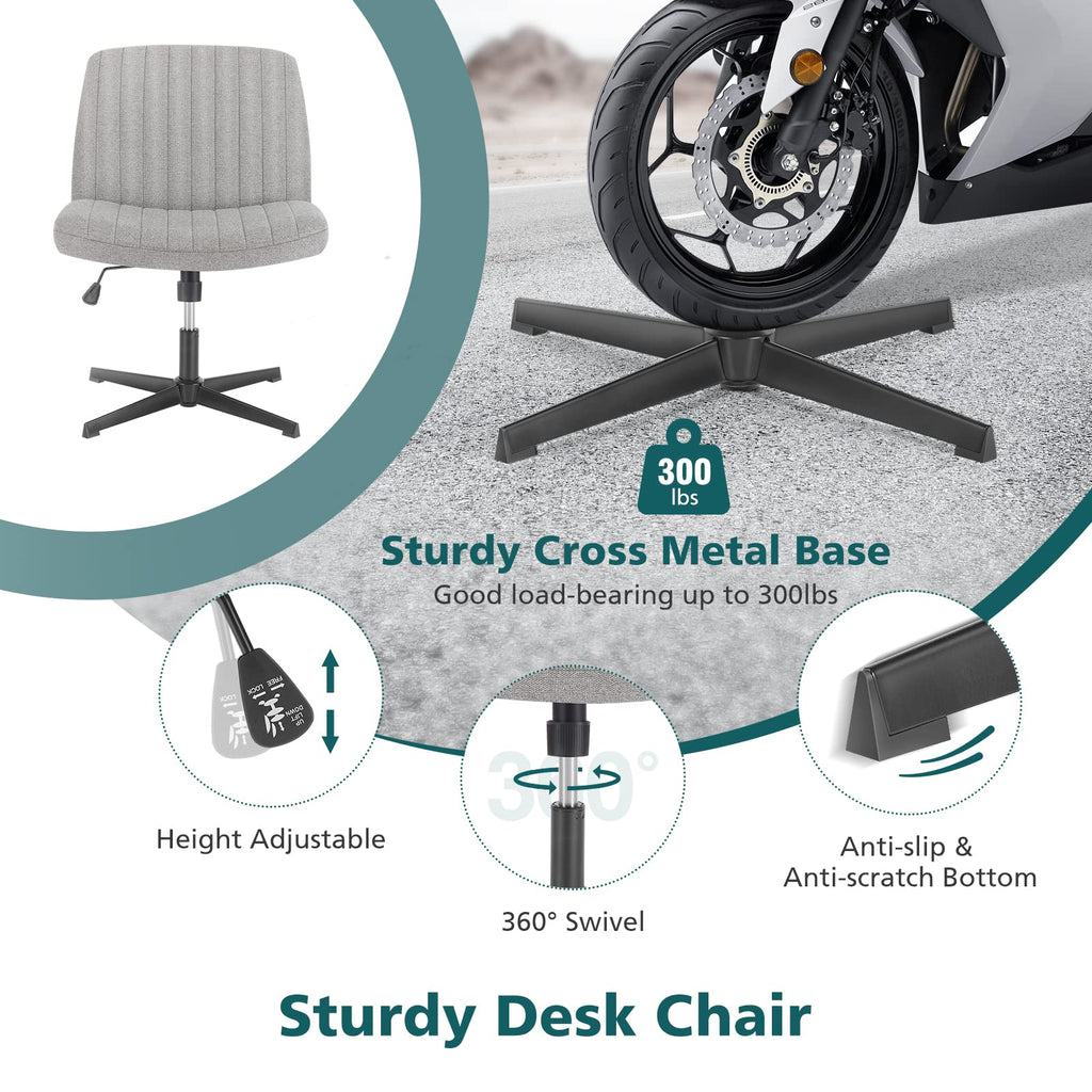 Criss Cross Legged Chairs Armless No Wheels Wide Seat Height Adjustable Swivel Padded Fabric Home Office Desk Seating for Bedroom, Student, Study Room