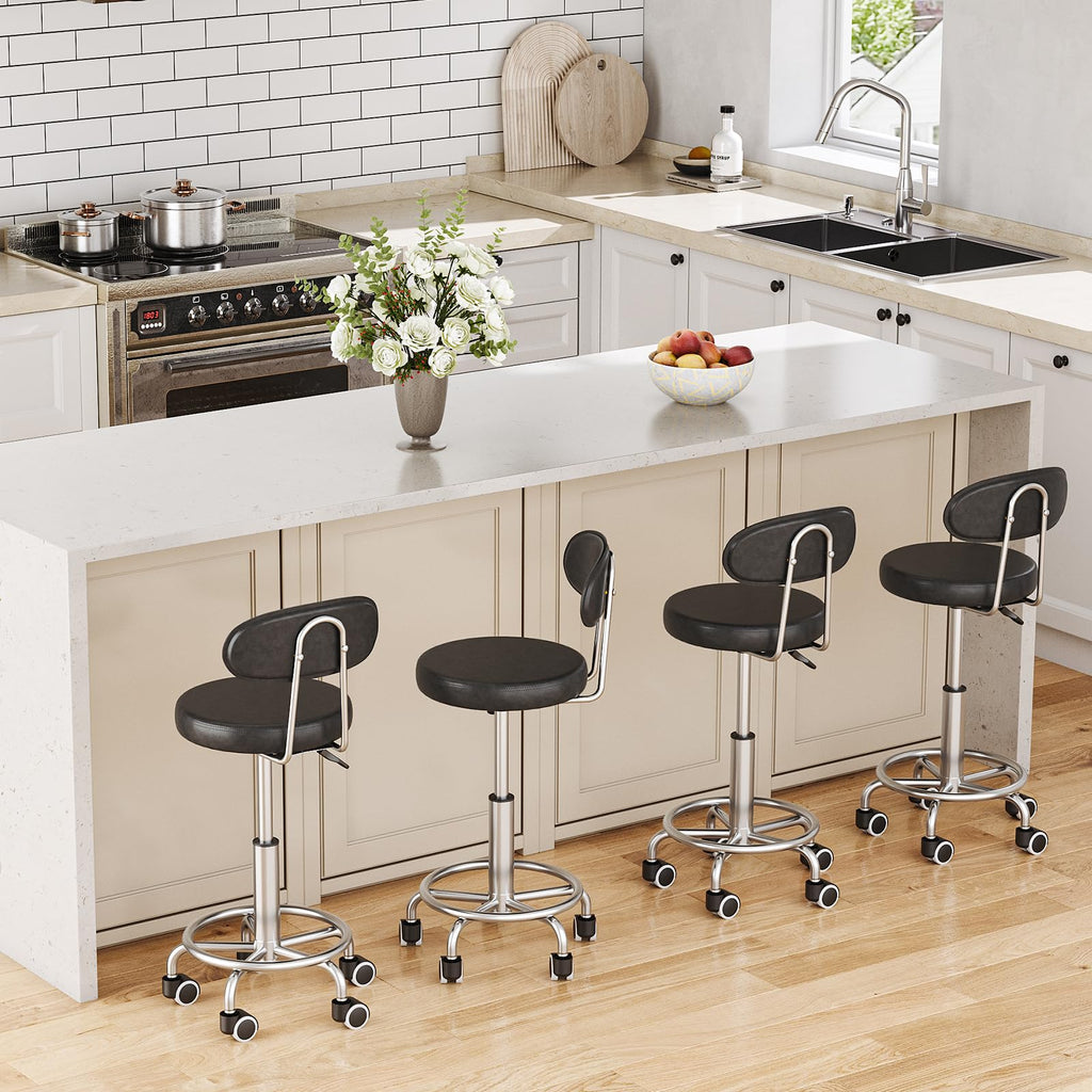 Height Adjustable Rolling Stool, 360° Rotating Drafting Chair, Multi-Purpose Office Desk Chair, Rolling Swivel Salon Stool Chair, for Barber Shop, Nail Salon, Office, Black